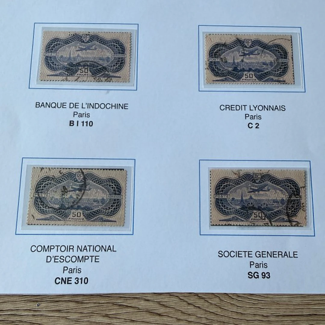 France - Airmail Yvert 15 "Burelé" — 4 perforated stamps