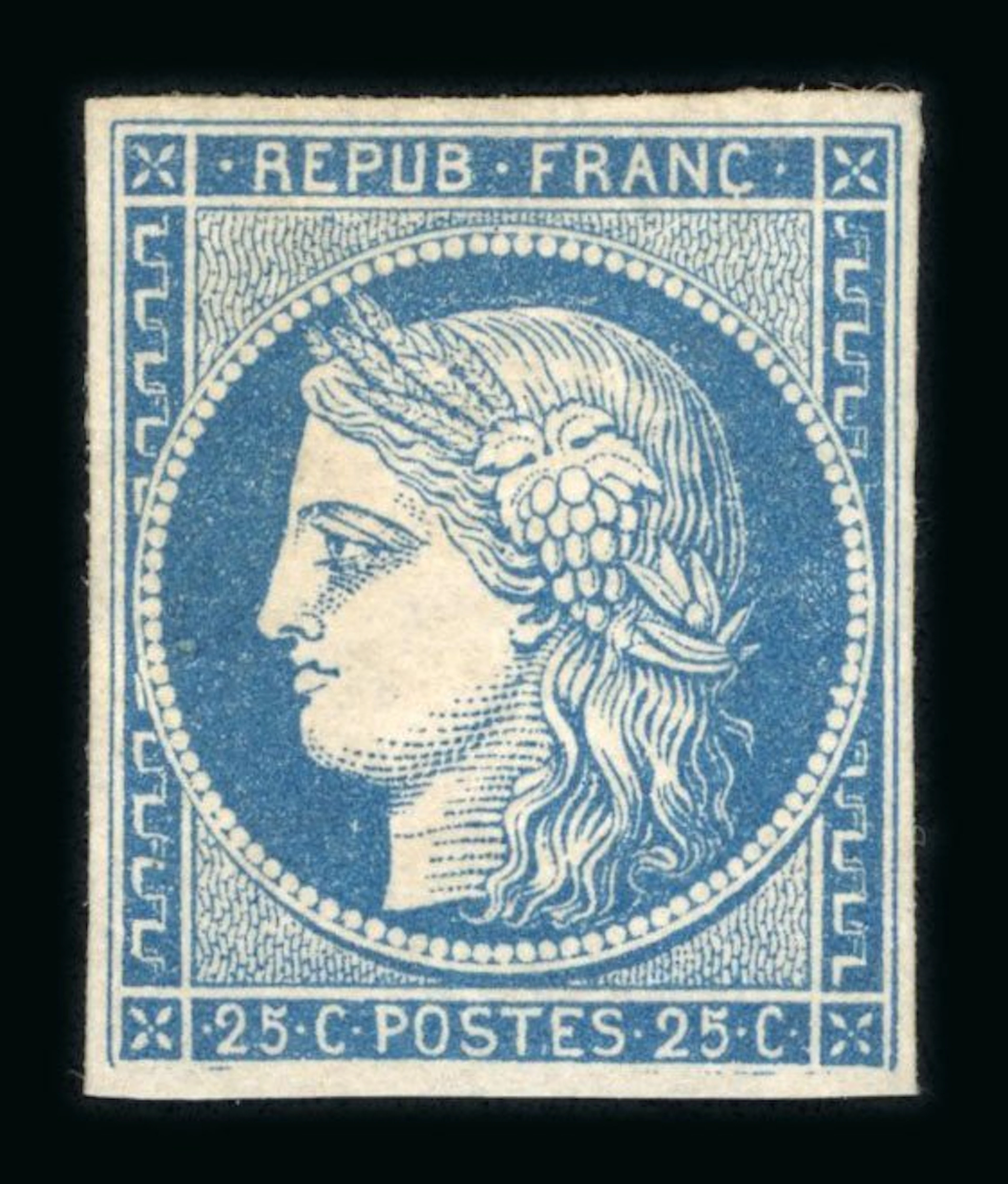 France 1850 - Cérès imperforate, 25c blue - Yvert 4