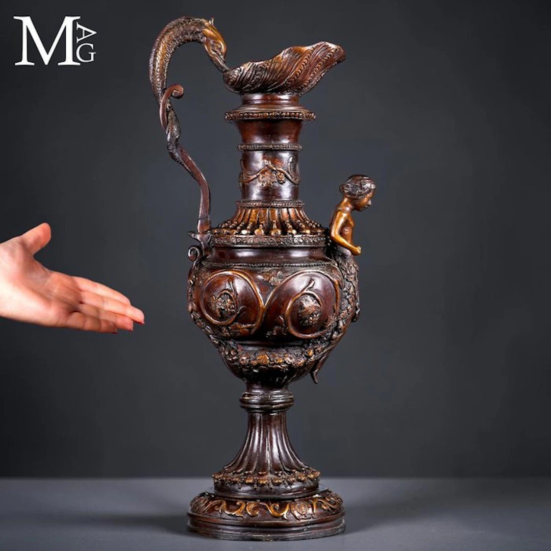French Neo-Renaissance Bronze Ewer – Mythological Sea...