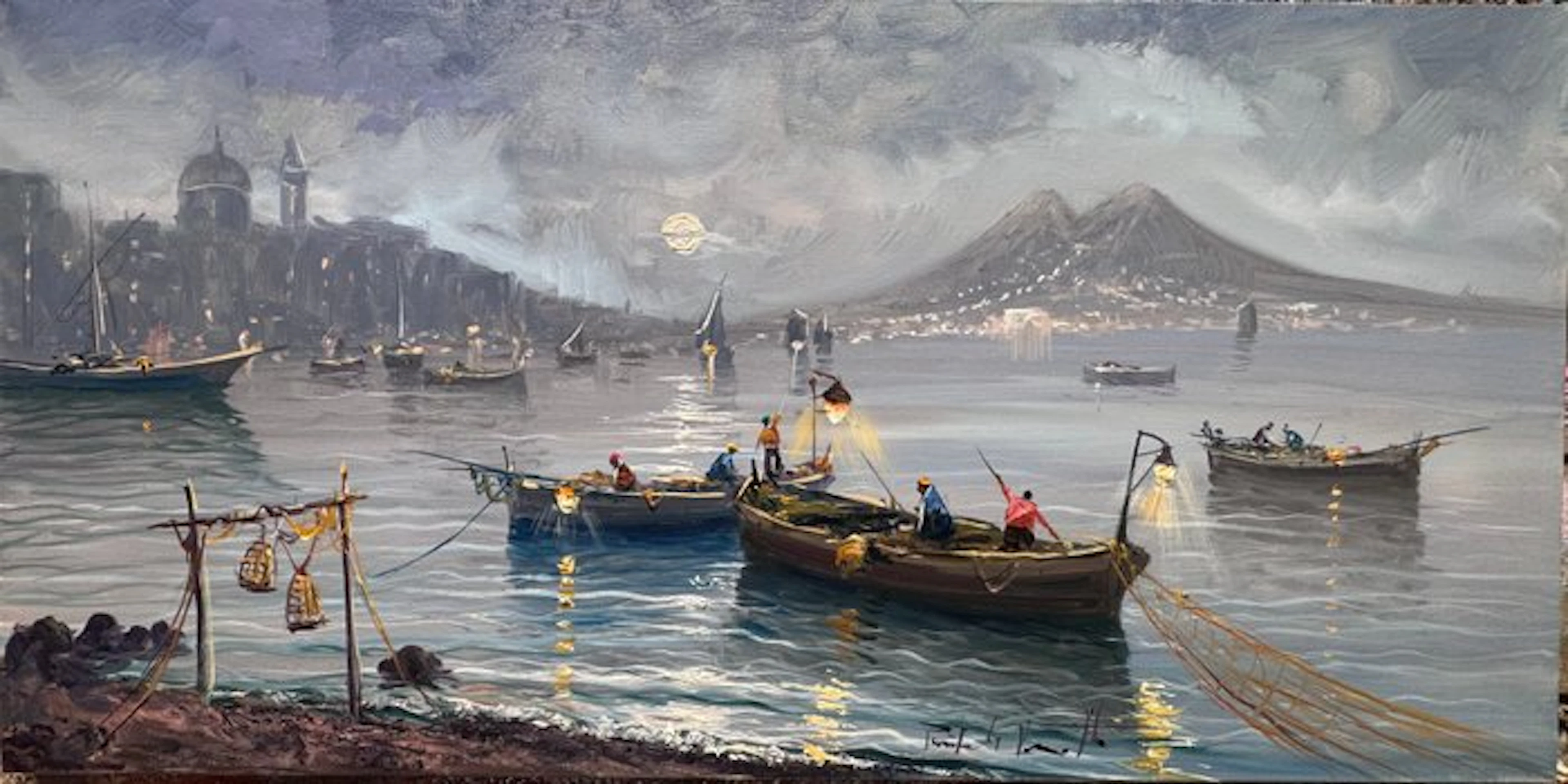 Pasquale Vuotto (1958) - Pescatori a pesca con le lampare Napoli