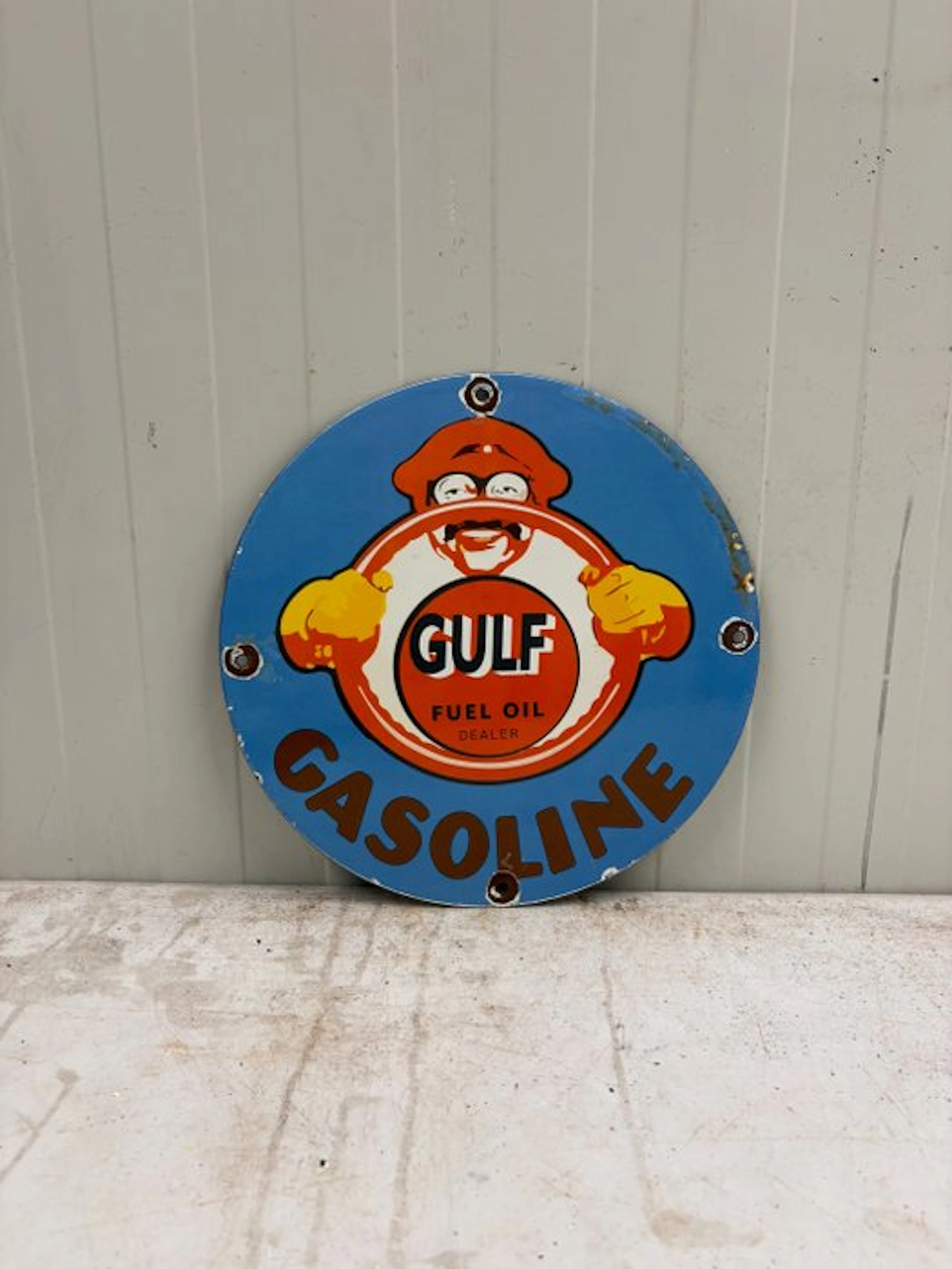Gulf Gasoline Fuel Oil Dealer – Rond Emaille Reclamebord...