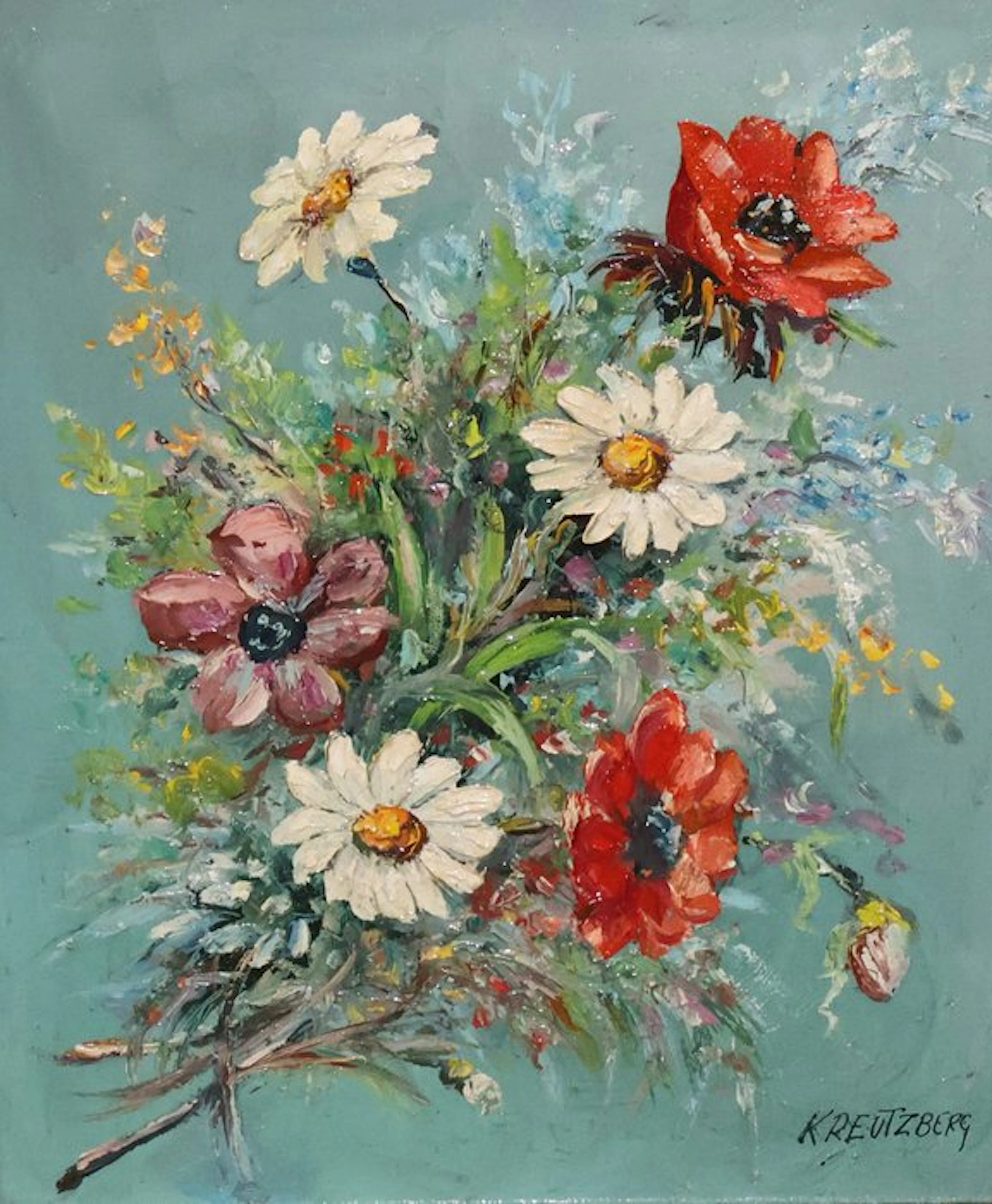 Marguerite Gribi Kreutzberg (1880-1973) - Flores sobre fondo azul