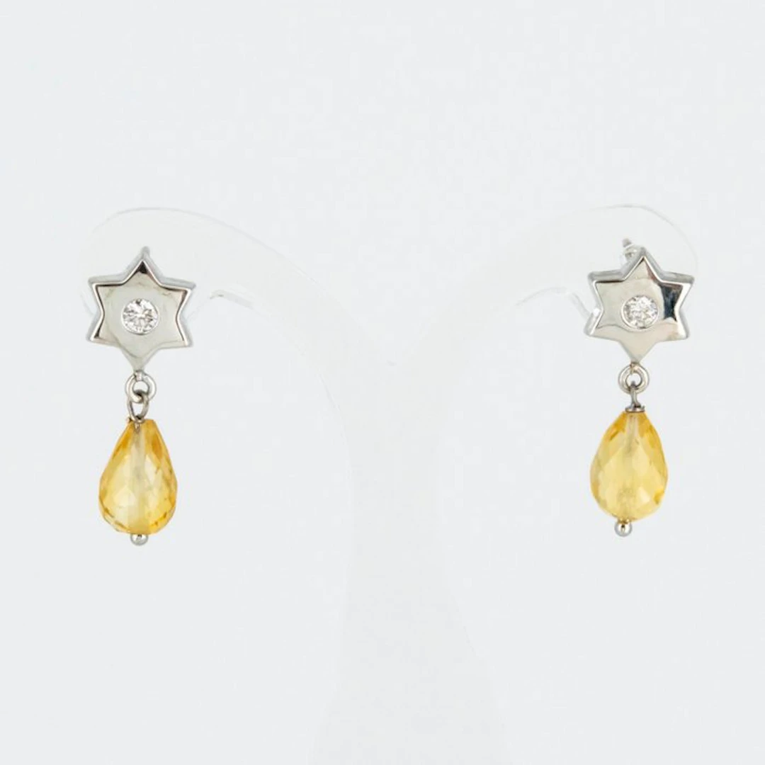 Earrings - 18 kt. White gold Quartz - Diamond