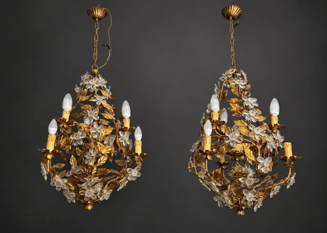 Chandelier (2) - Crystal, Gilt metal