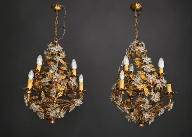 Chandelier (2) - Crystal, Gilt metal