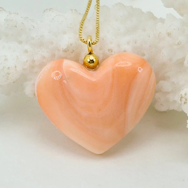 Coral - Silver, Gold-plated - Necklace with pendant - Pink Coral Heart