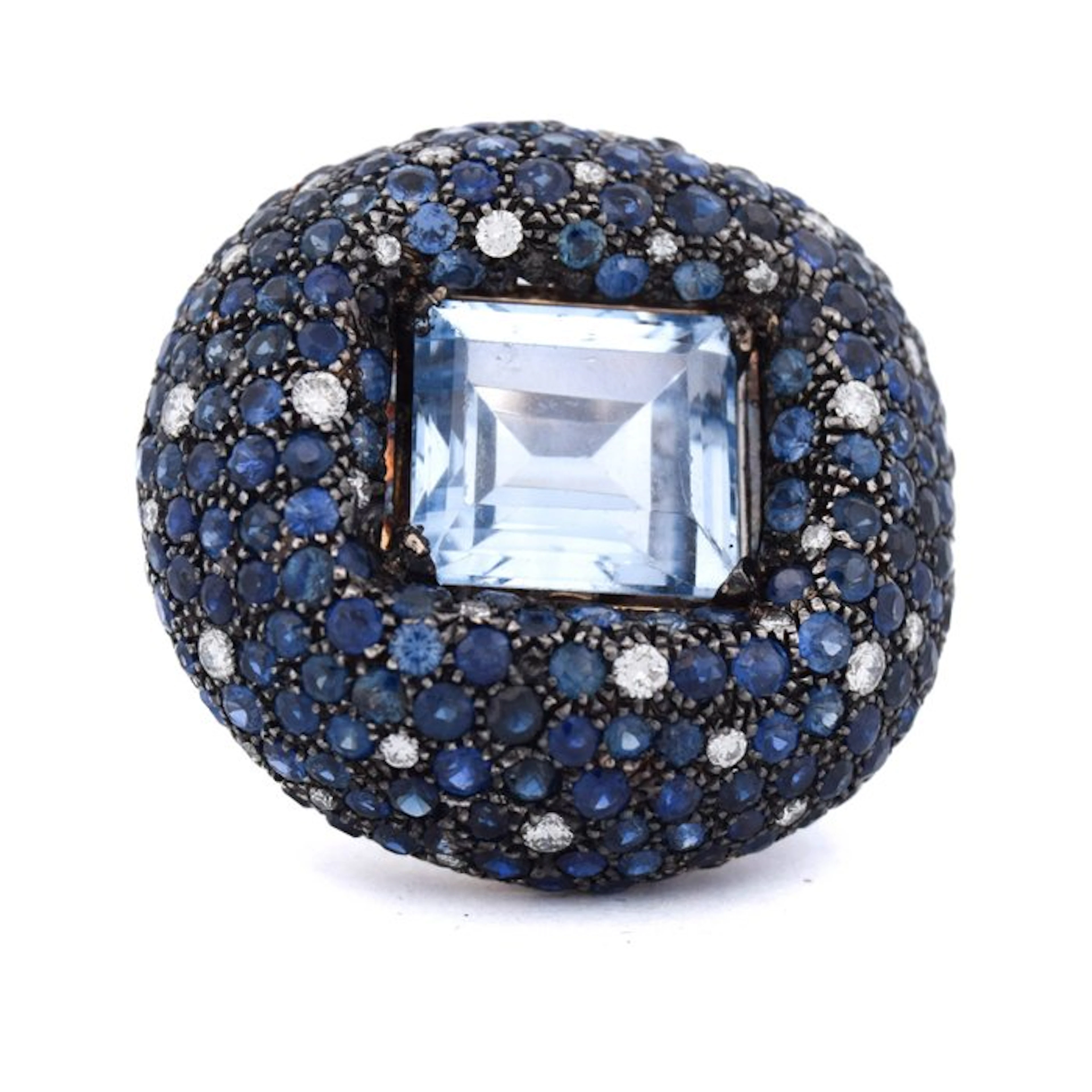 Ring - 18 kt. White gold - 17.60ct. tw. Aquamarine - Diamond