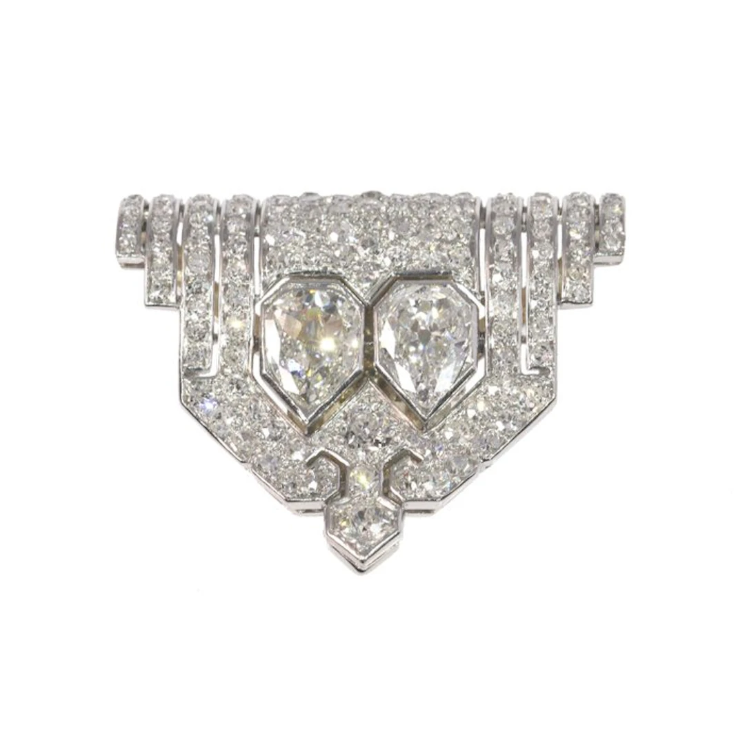 Tie clip - 18 kt. White gold, Platinum - 3.80ct. tw. - Diamond - Art Deco 1930