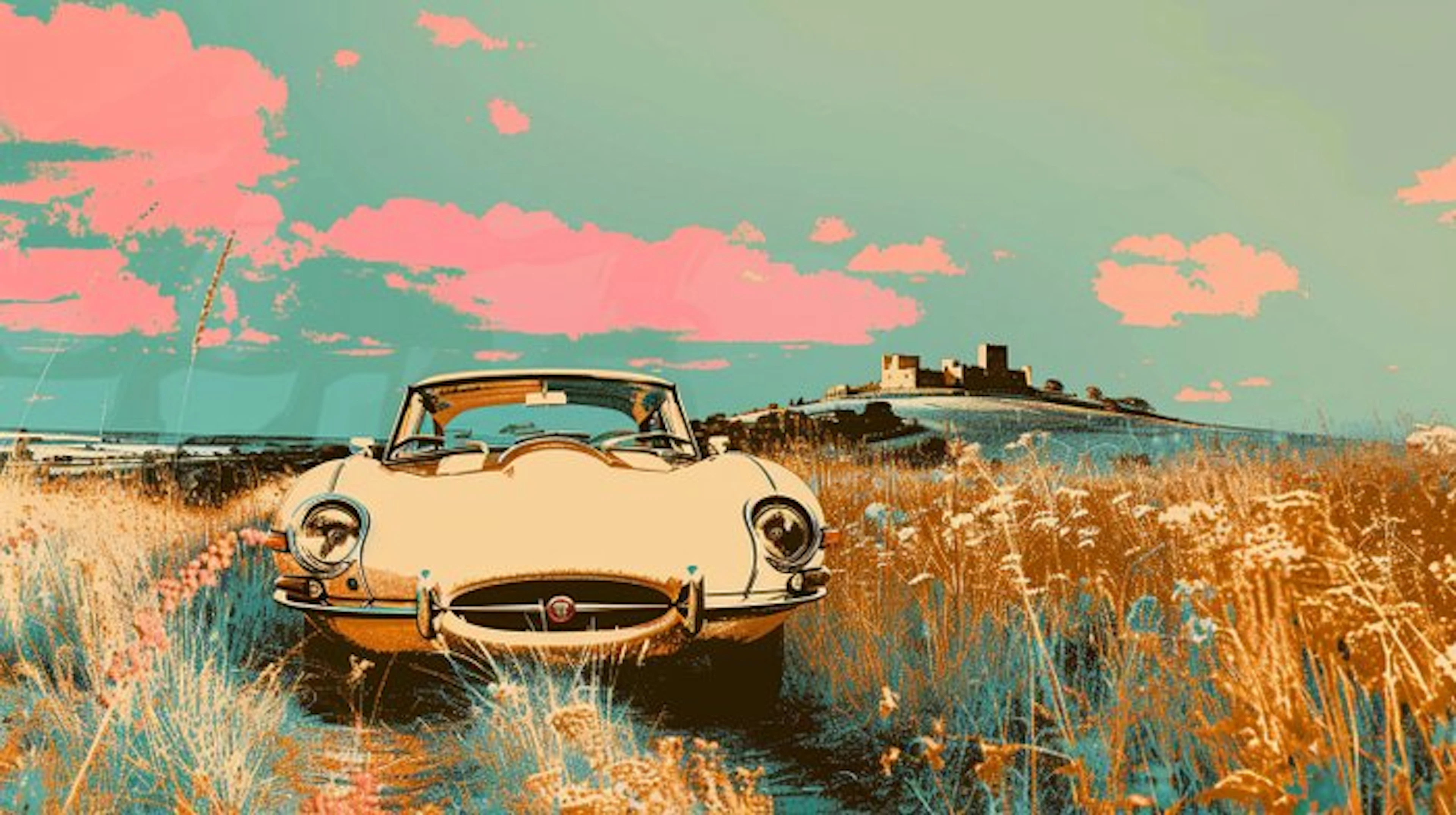 CREATIVE_HUB - JAGUAR E - 1969 in a SUNNY TUSCANY LANDSCAPE