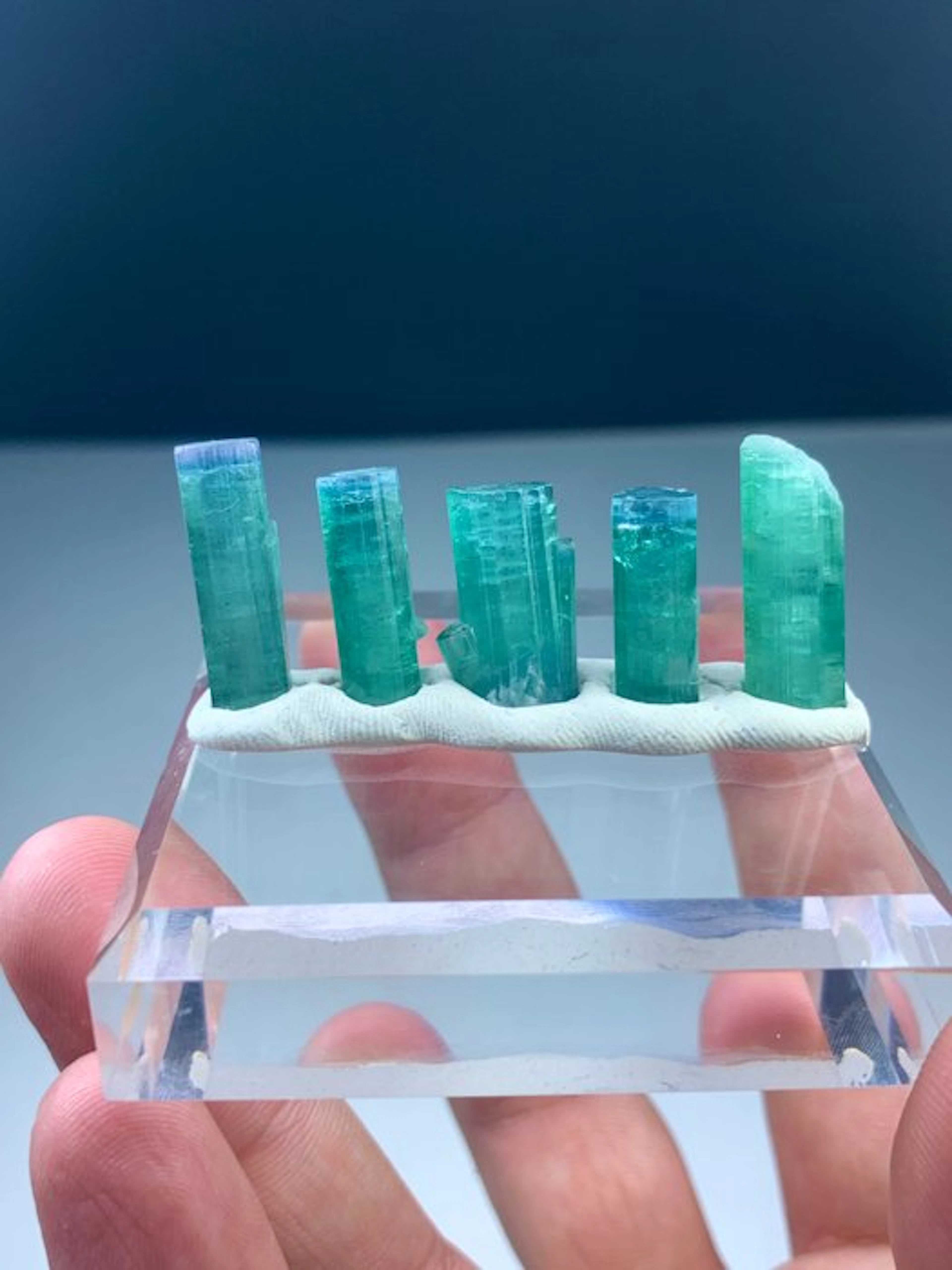 Blue tourmaline Crystals - Height: 21 mm - Width: 5 mm- 10 g - (1)