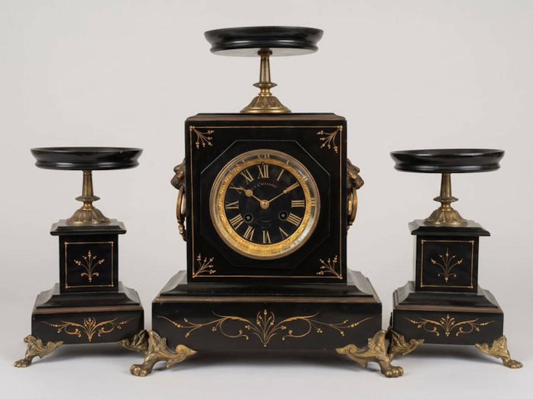 Clock and garniture set (3) - Vintage Marble, Brass, Bronze - 1850-1900