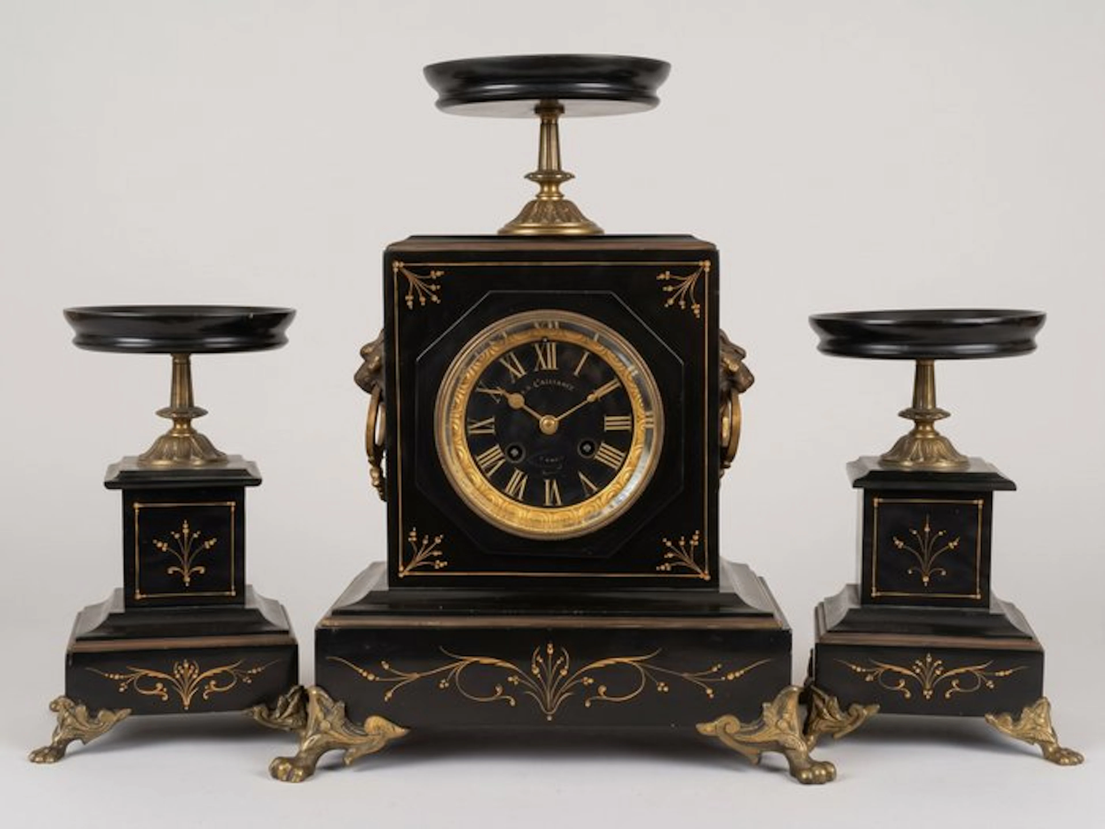 Clock and garniture set (3) - Vintage Marble, Brass, Bronze - 1850-1900