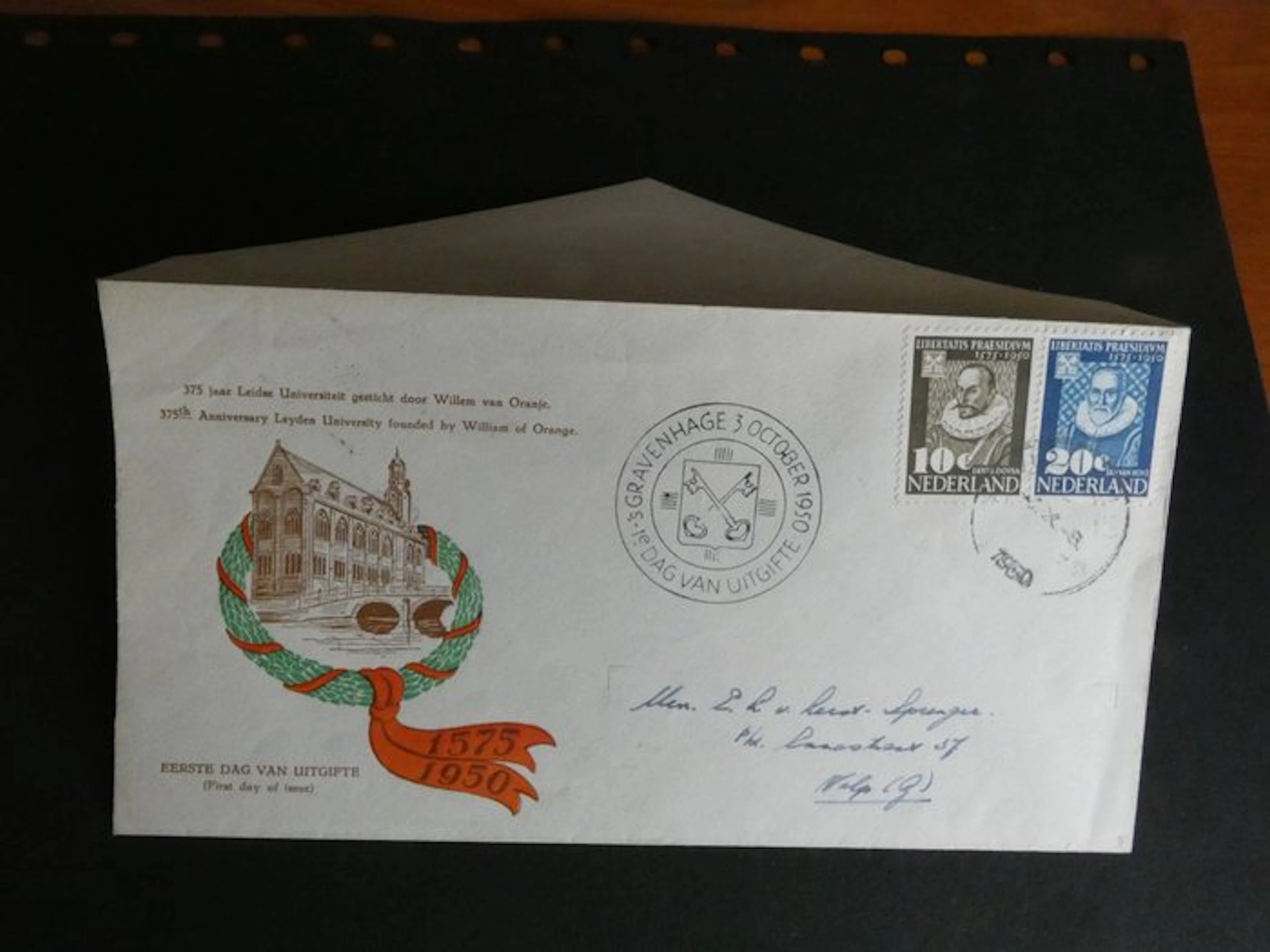 Netherlands 1950 - Leiden University on FDC - NVPH E3