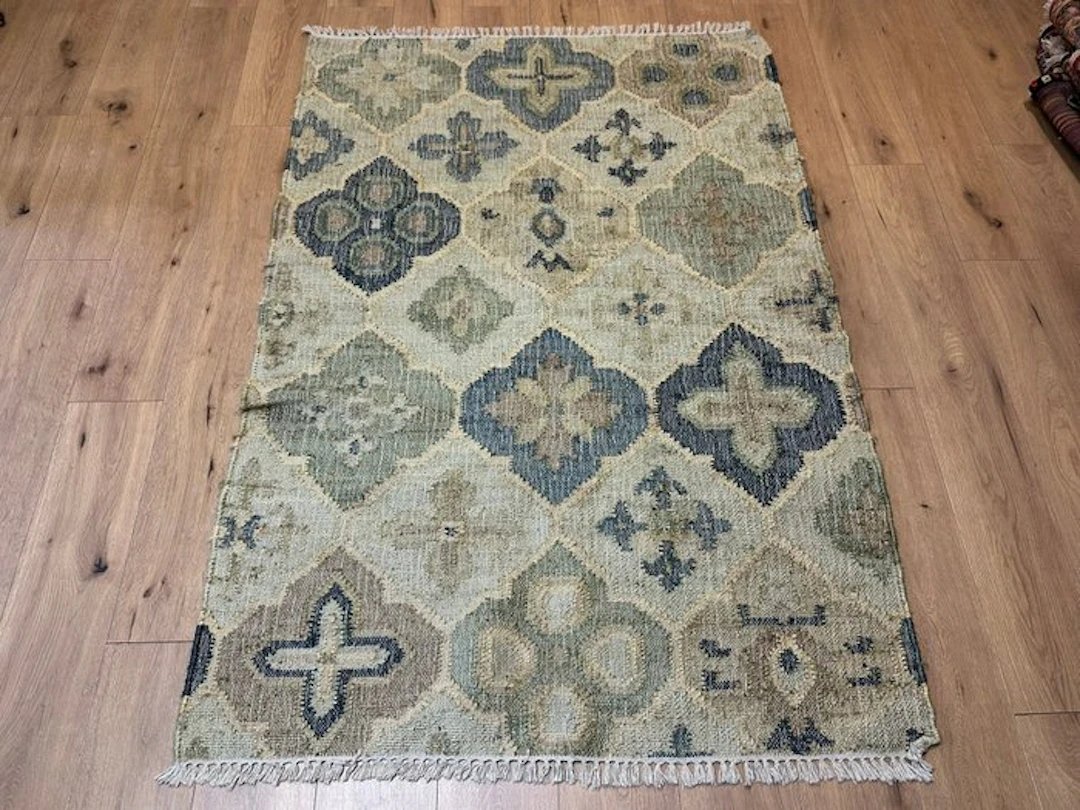 Hand-knotted Oriental rug in Berber style with ornamental...