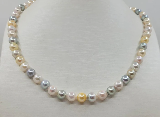 Necklace 7x7.5mm Multi Golden and Silver Akoya Pearls
