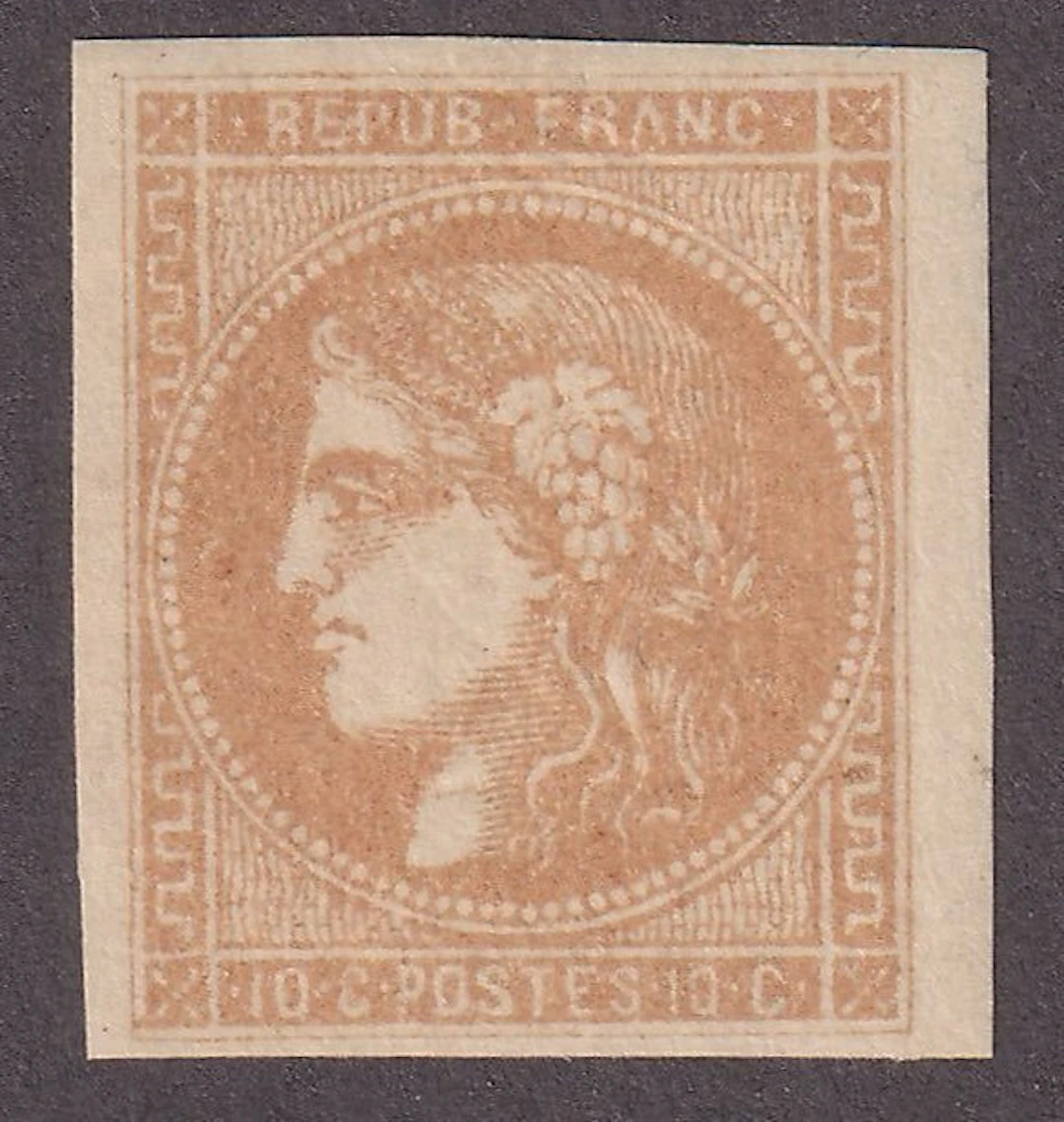 France - 10c brown-yellow new* - Brun certificate - TTB - Yvert n°43B