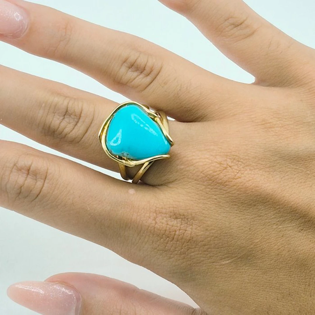 Turquoise - Silver, Gold-plated - Ring - Turquoise Arizona