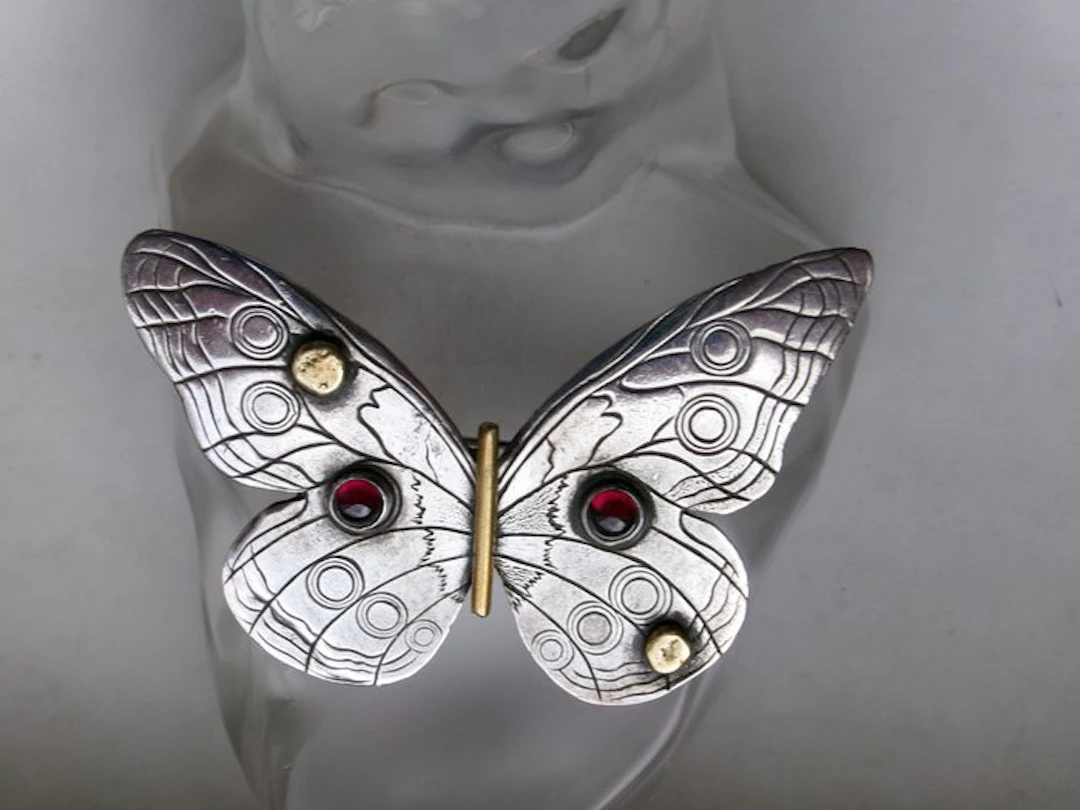 Silver, Garnets - Brooch - Art Nouveau Style