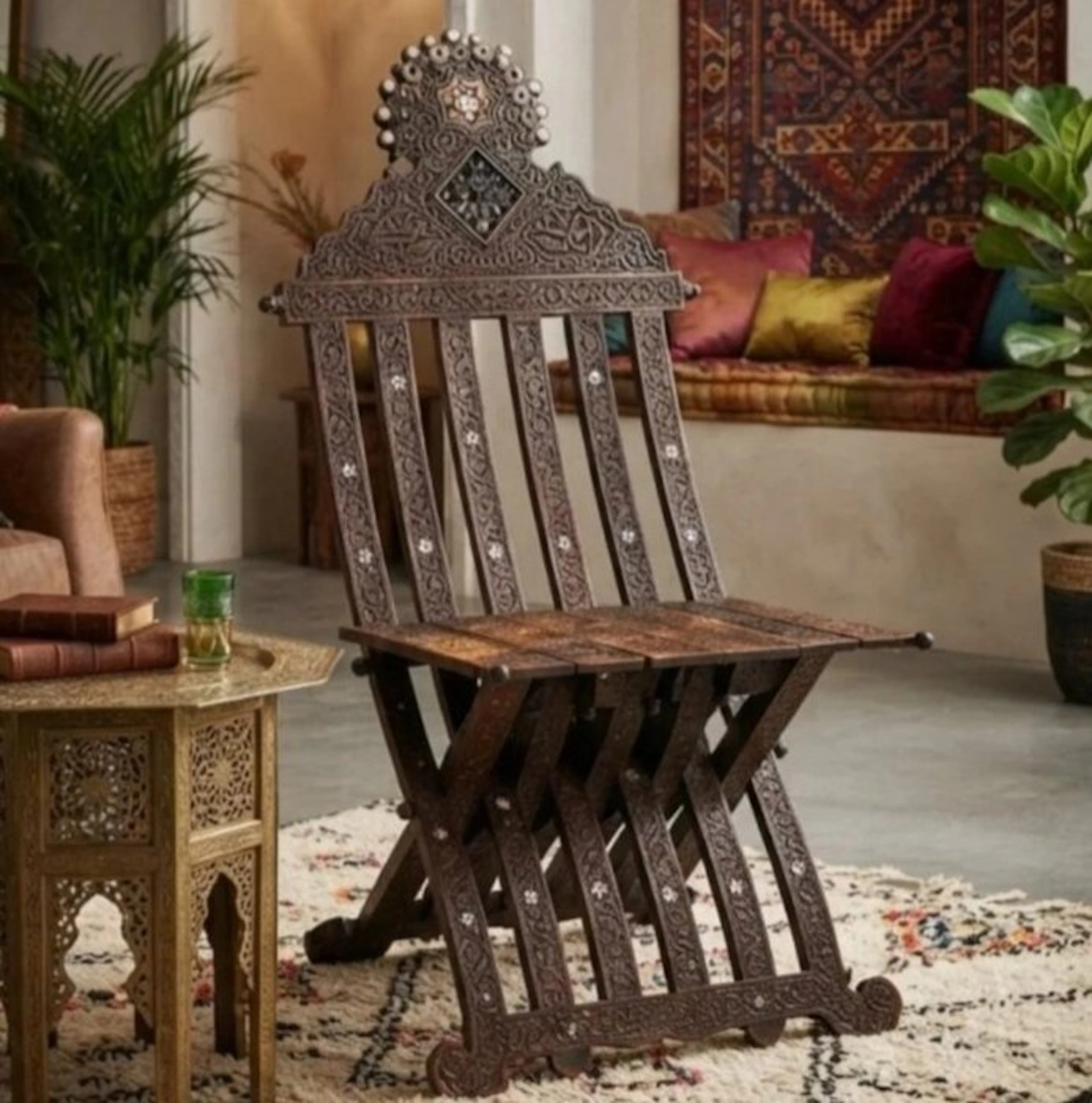 Folding chair - Wood - folding chair with mother-of-pearl
