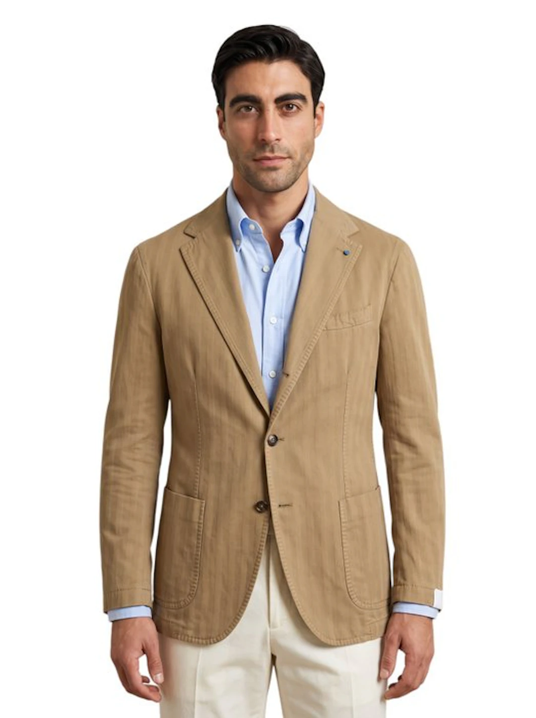 GIAMPAOLO - 46 IT - Blazer Jacket Beige Herringbone Heavy...