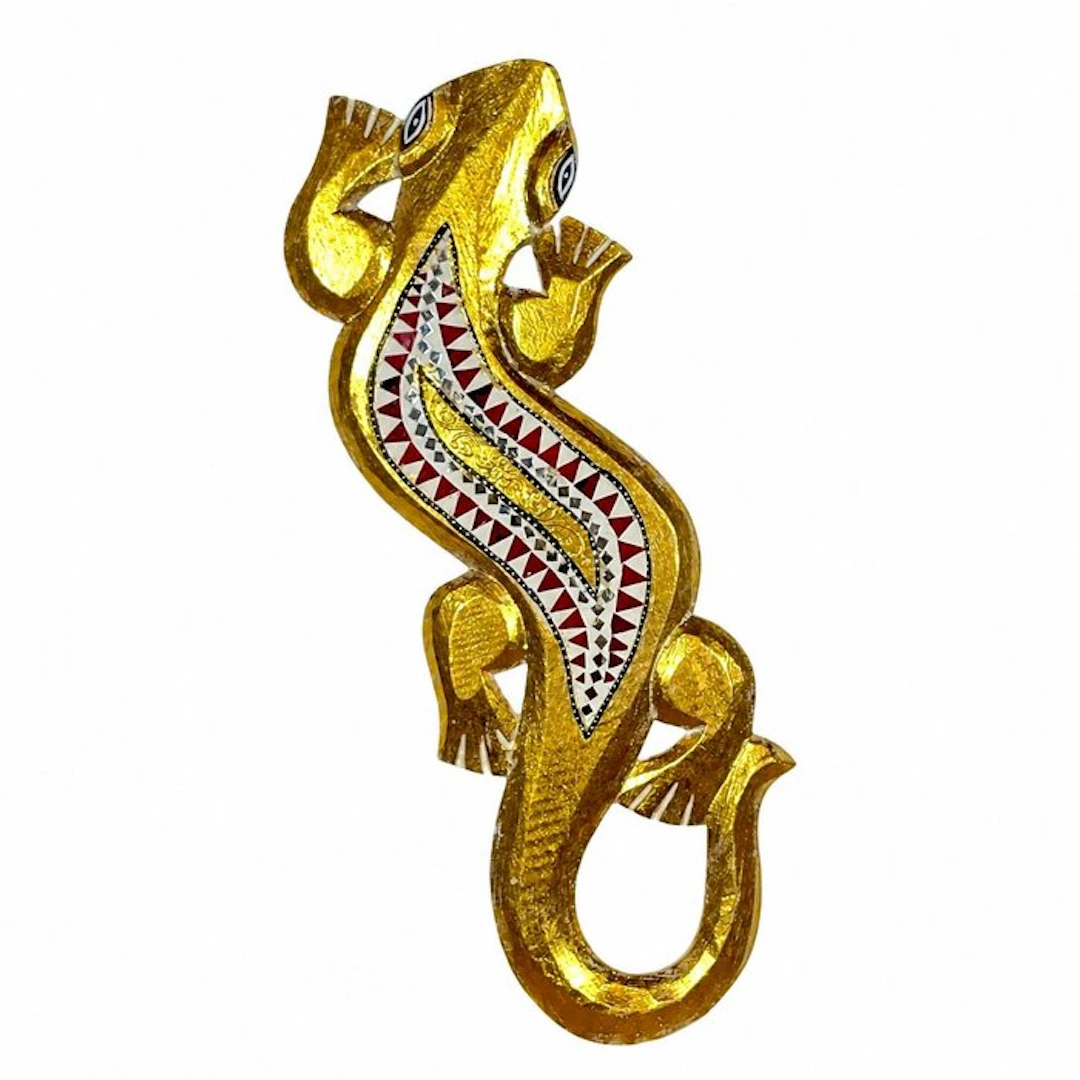 Wall decoration - Elegant Golden Gecko - Handmade Ethnic Asian Style