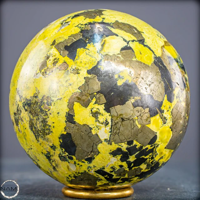 Serpentine Sphere with Pyrite – Harmonious Interplay of...