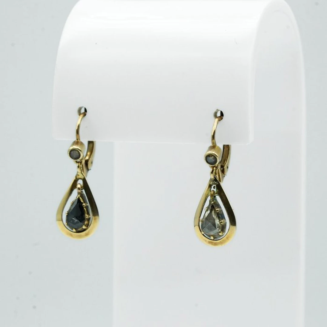 Drop earrings - 14 kt. Yellow gold - Diamond