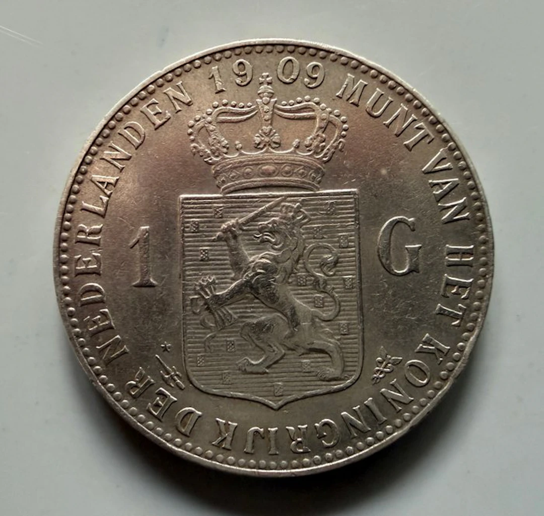 Netherlands. Wilhelmina. 1 Gulden 1909 (No reserve price)