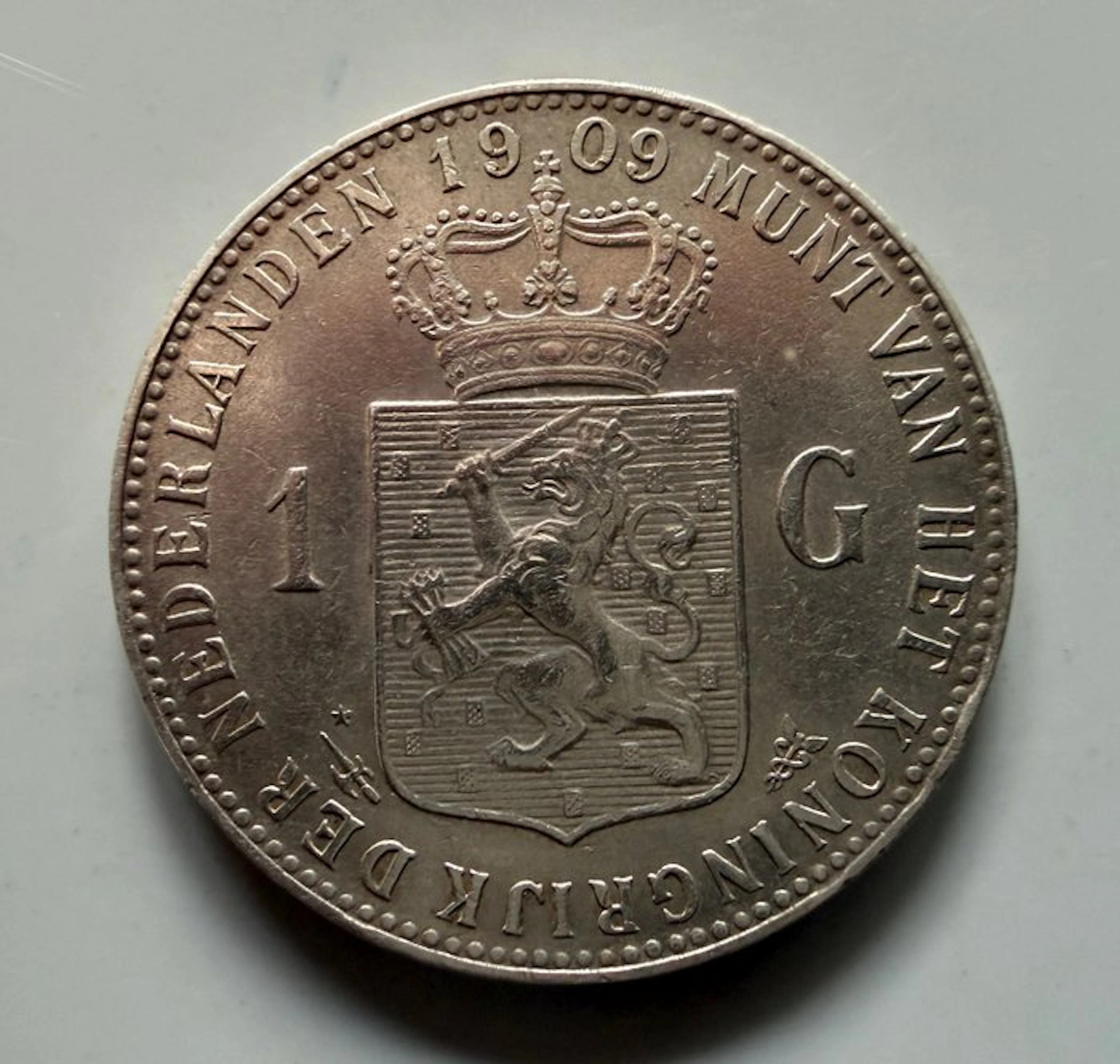 Netherlands. Wilhelmina. 1 Gulden 1909 (No reserve price)