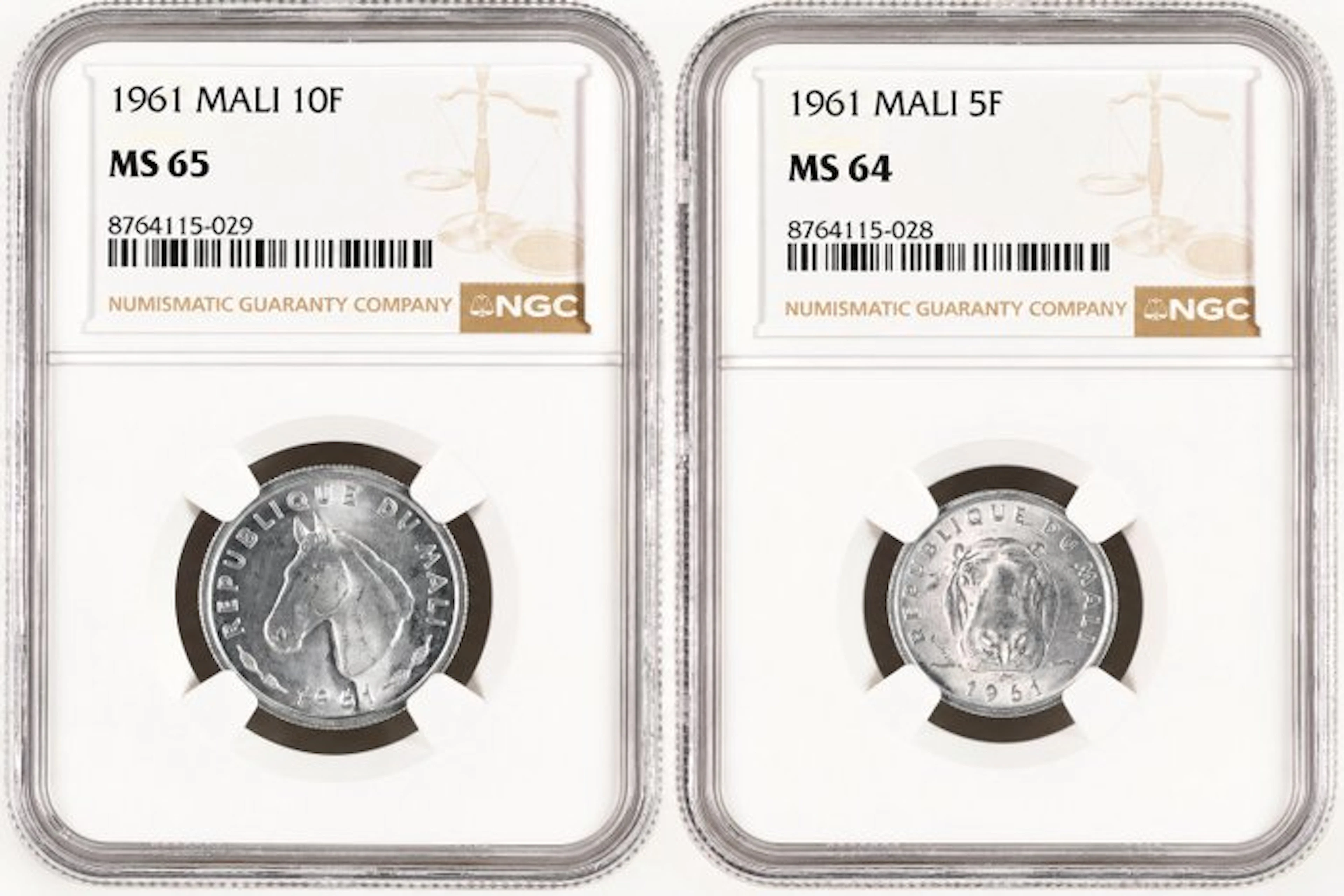 Mali. 10 Francs & 5 Francs 1961 - NGC MS64/MS65