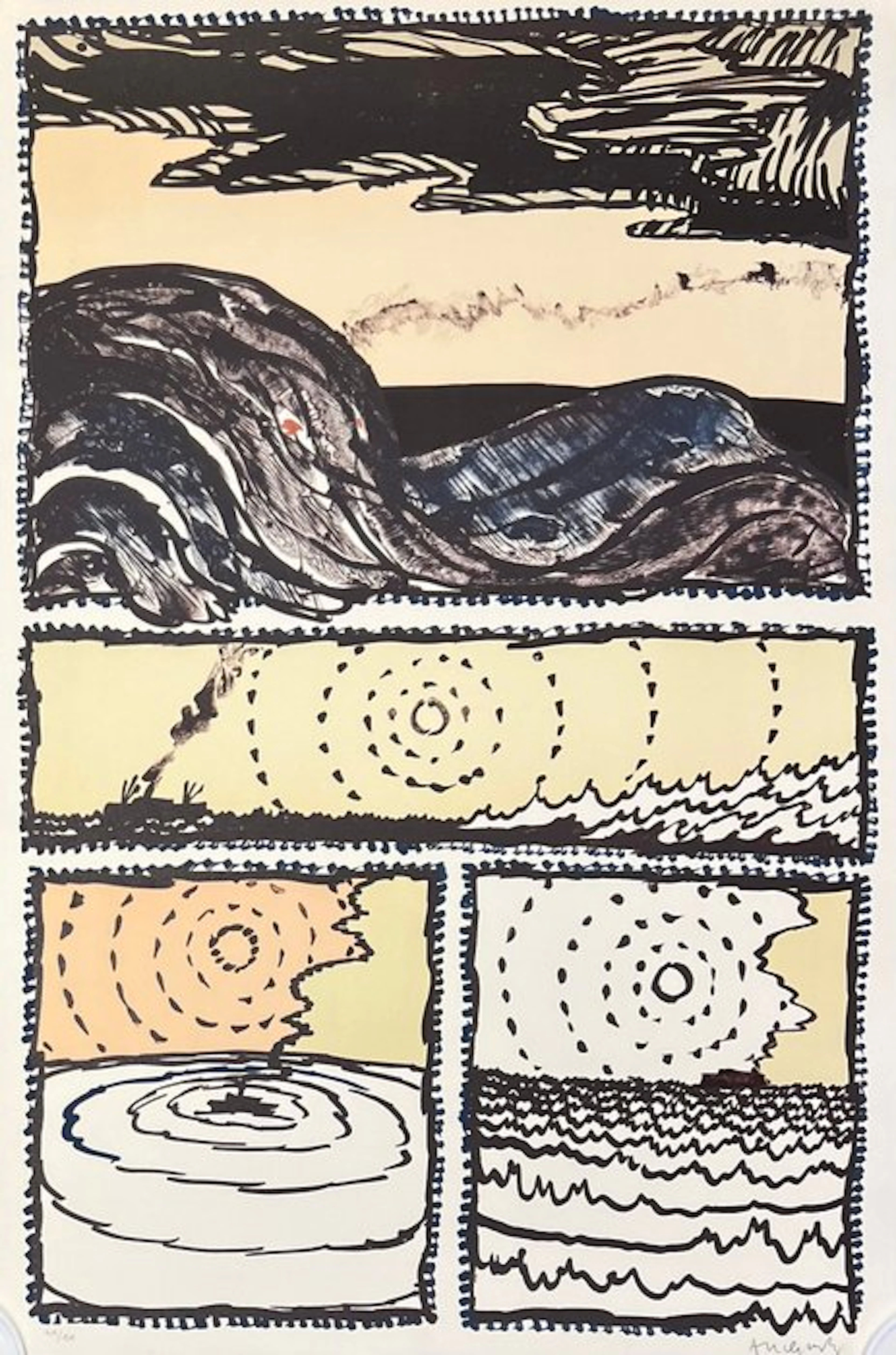 Pierre Alechinsky (1927) - Grande lithographie Le Volturno, 1989
