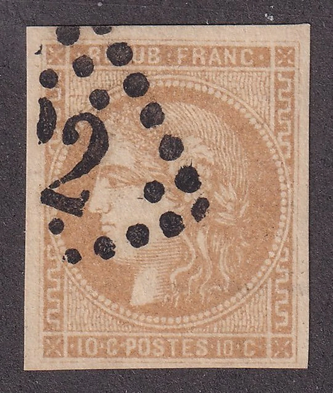 France - 10c bistre - TB - Yvert n°43
