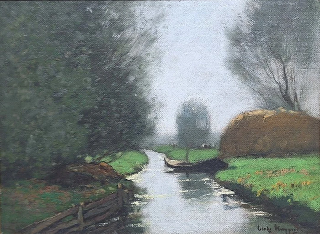 Cornelis Kuypers (1864 -1932) - Polderlandschap met koeien in de verte