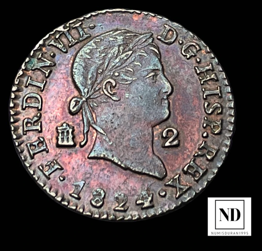 Spain. Fernando VII. 2 Maravedís 1824 - Segovia