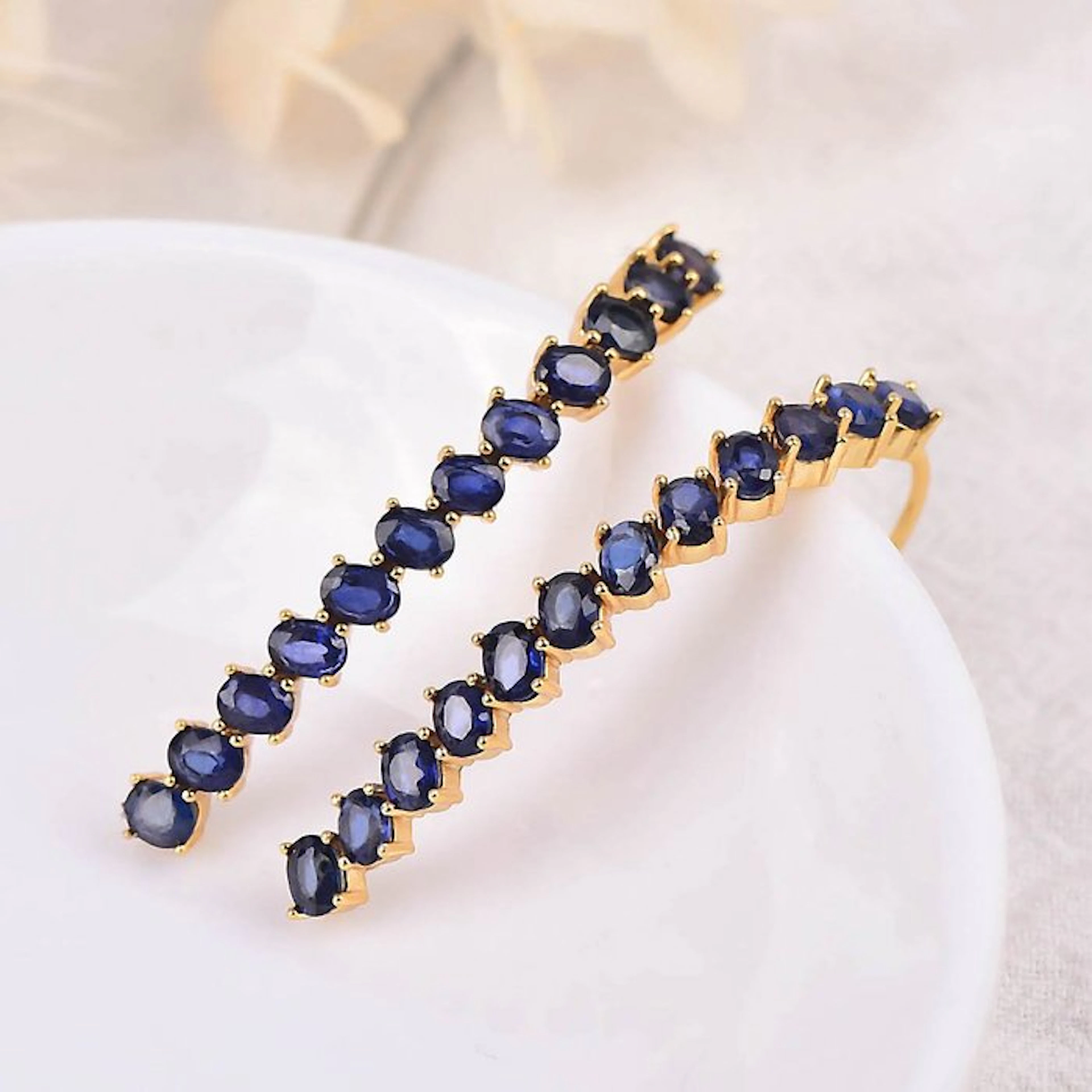 No reserve price - Earrings Silver - Sapphire - Certified