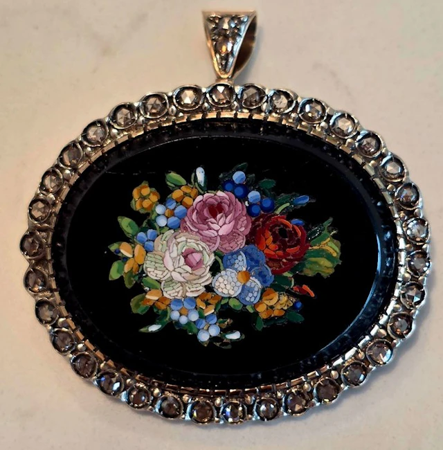 Brooch - 14 kt. Yellow gold - 4.76ct. tw. Diamond (Natural) - Onyx