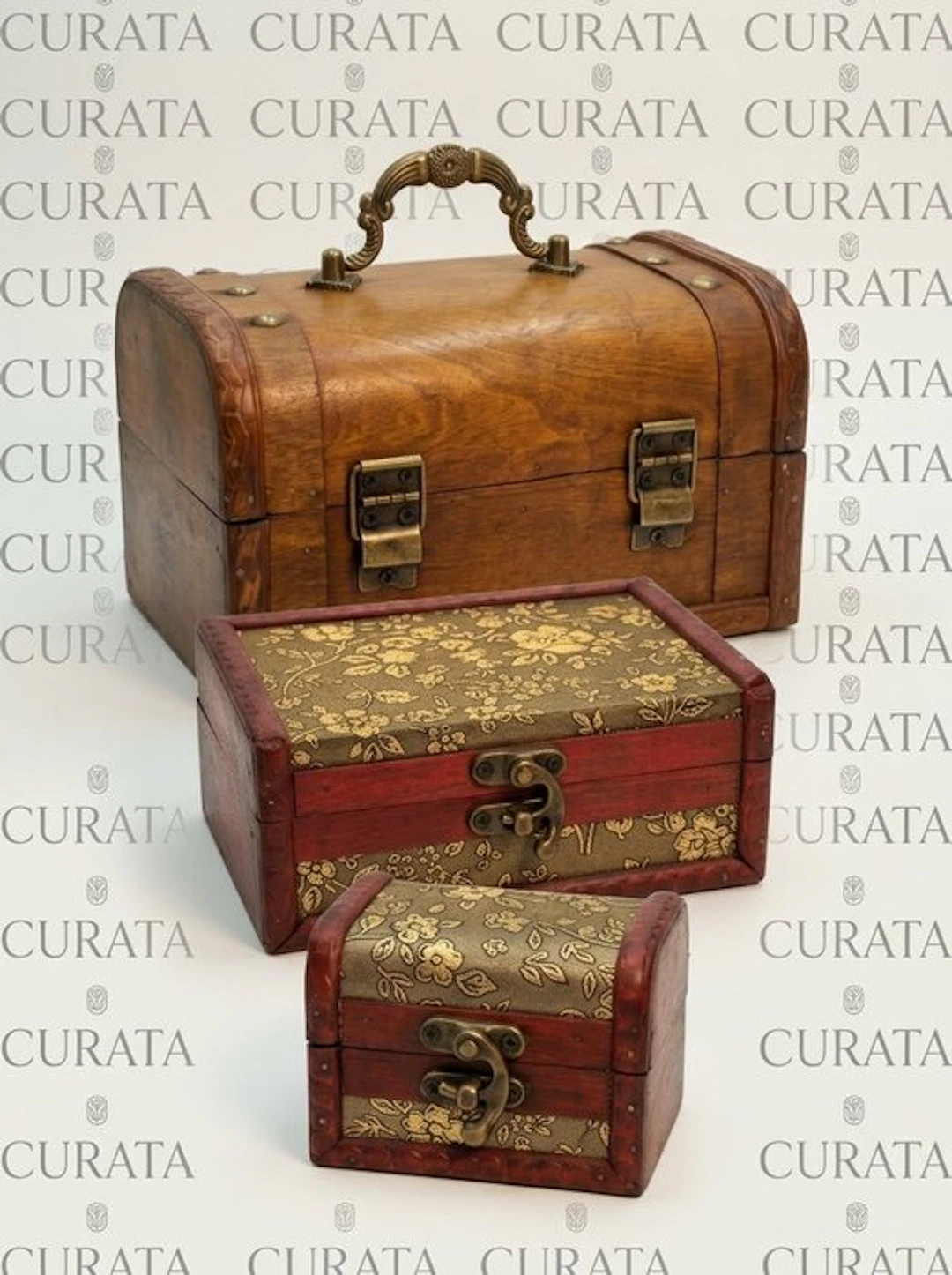 Jewellery box (3) - Wood - 3 Wooden Jewelry Boxes