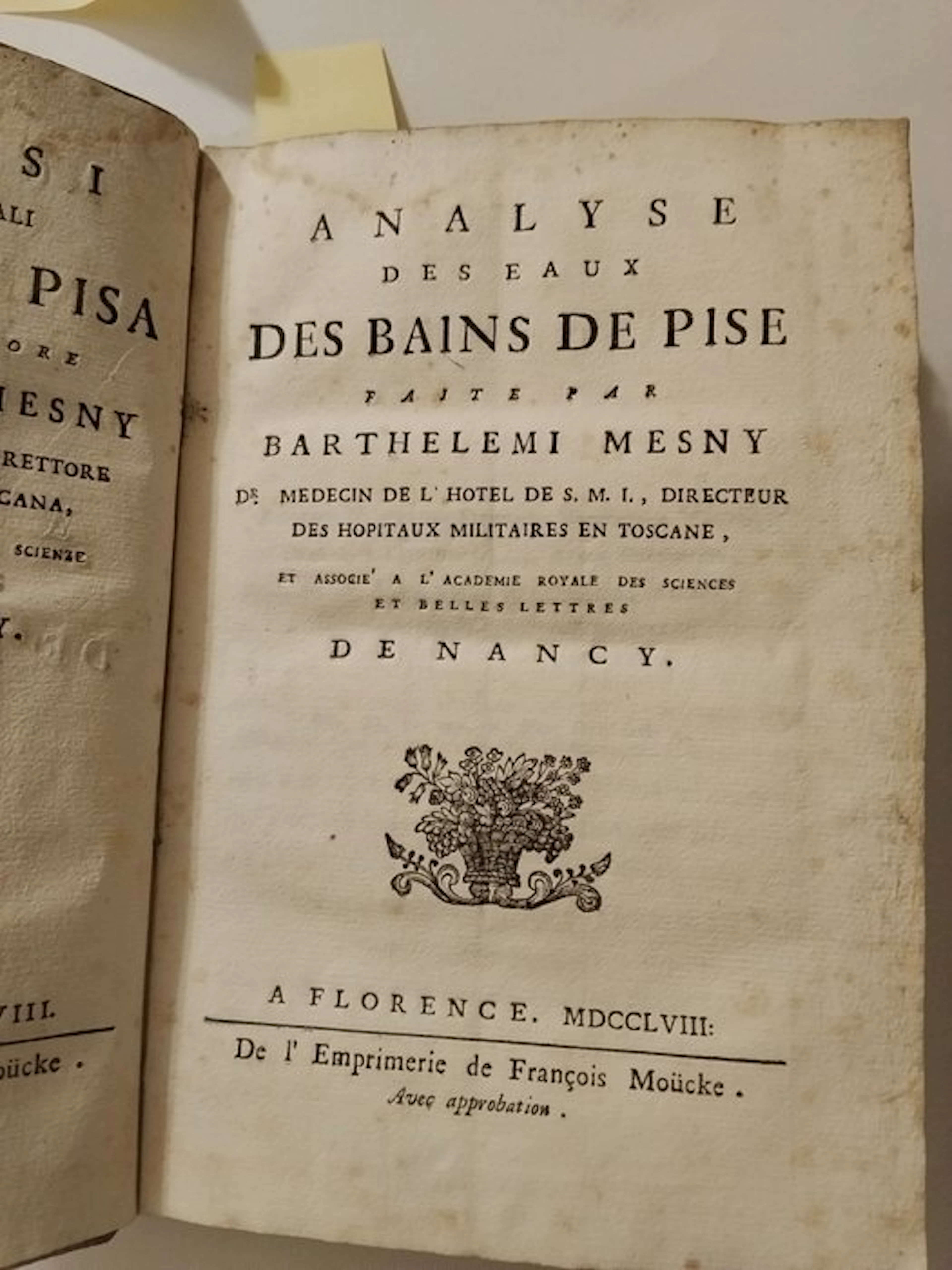 Bartolomeo Mesny - Analisi delle acque termali dei bagni di Pisa - 1778