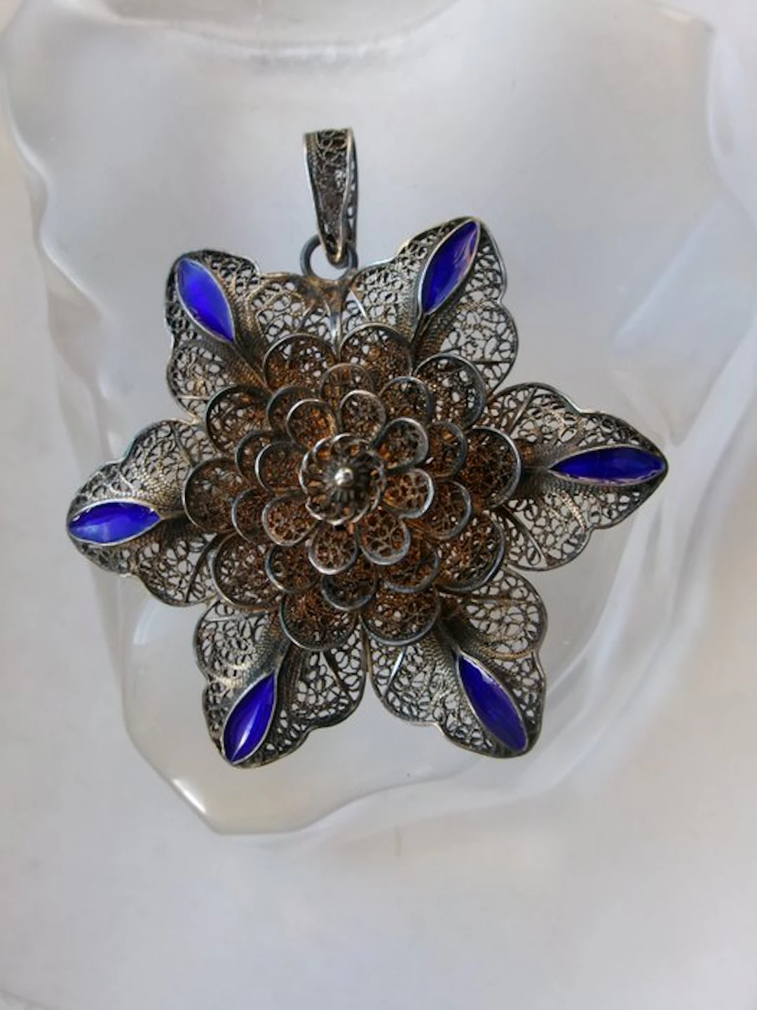 Silver, Filigree & Enamel - Pendant - Art Nouveau