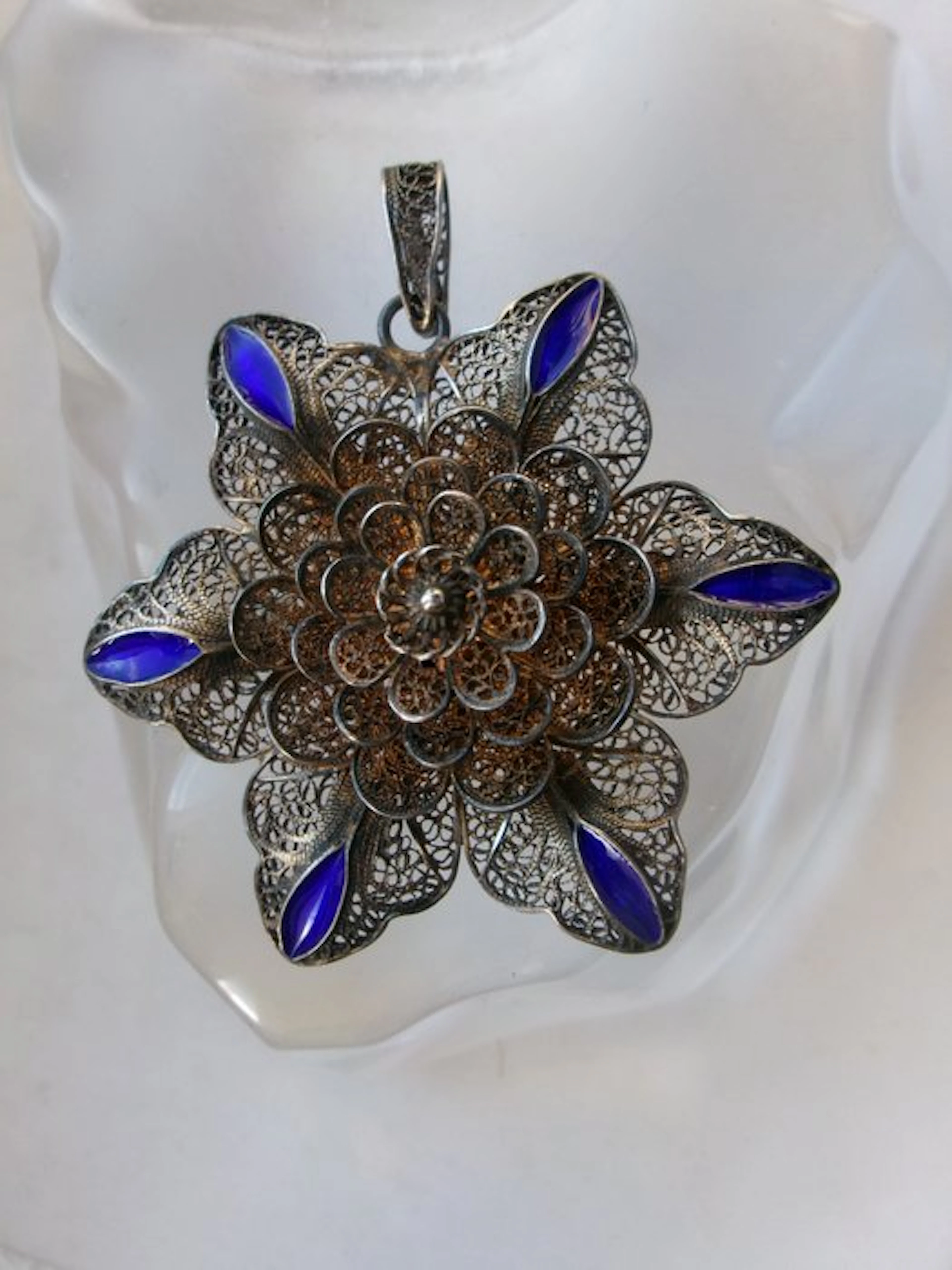 Silver, Filigree & Enamel - Pendant - Art Nouveau