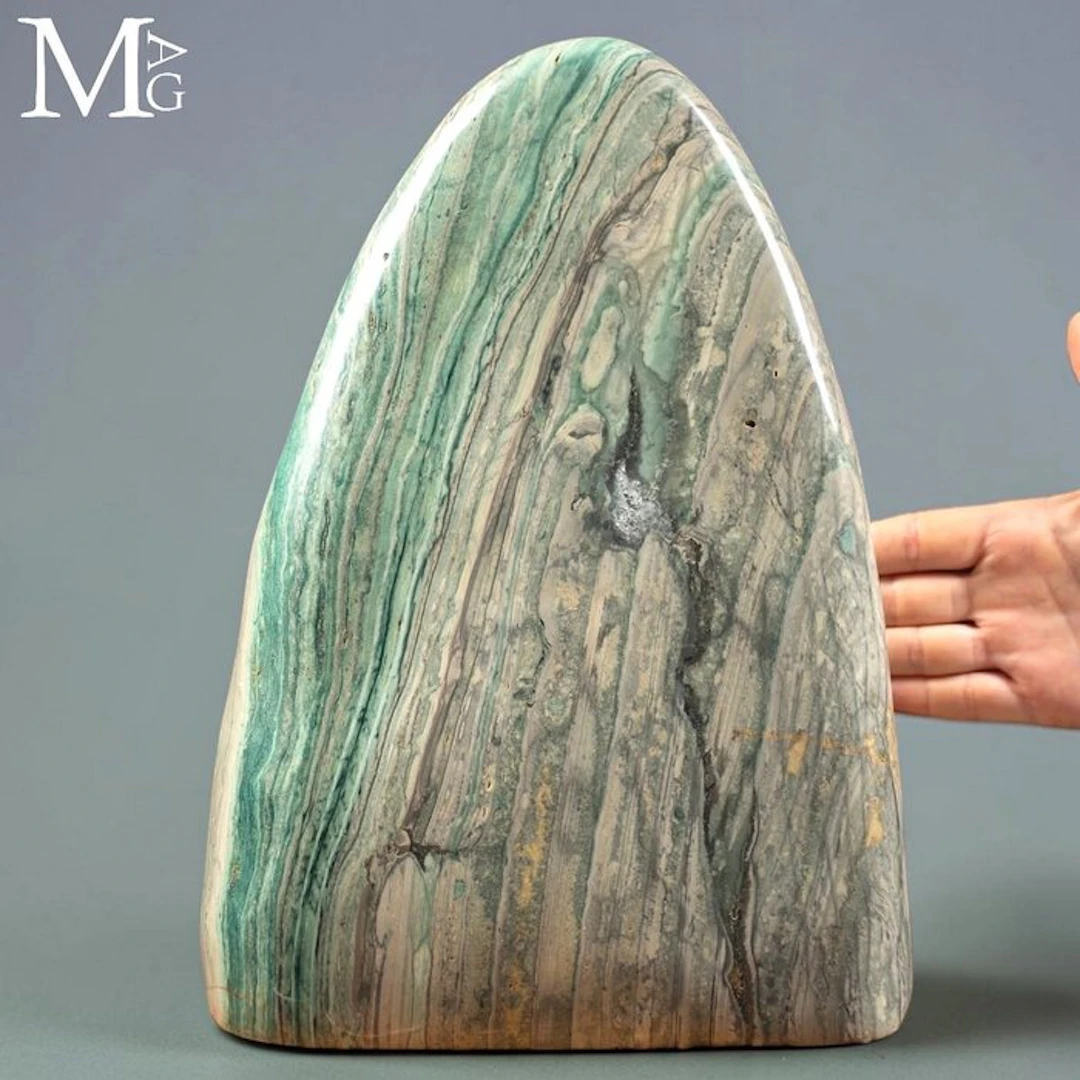 Exquisite Green and Beige Striped Jasper Striking...