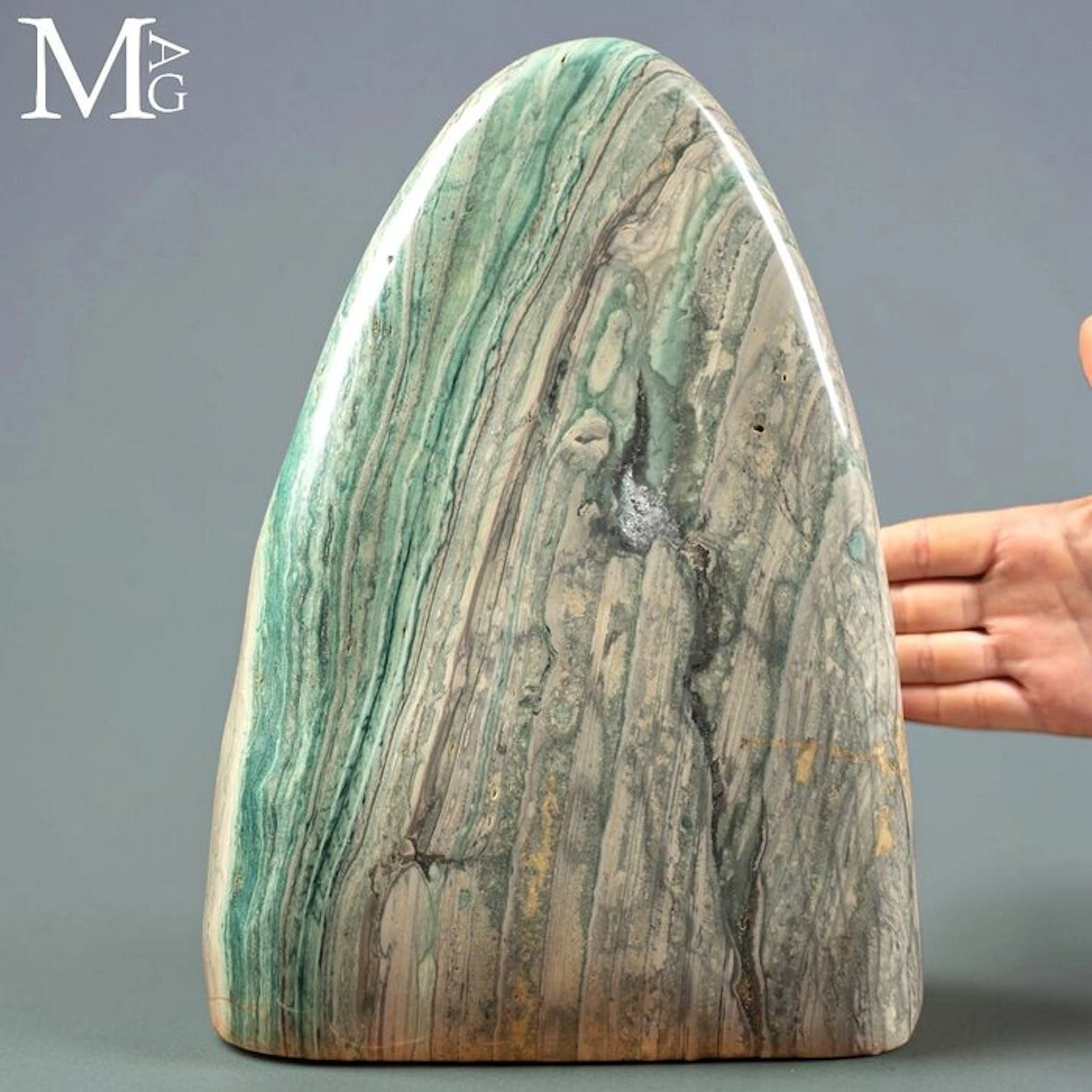 Exquisite Green and Beige Striped Jasper Striking...