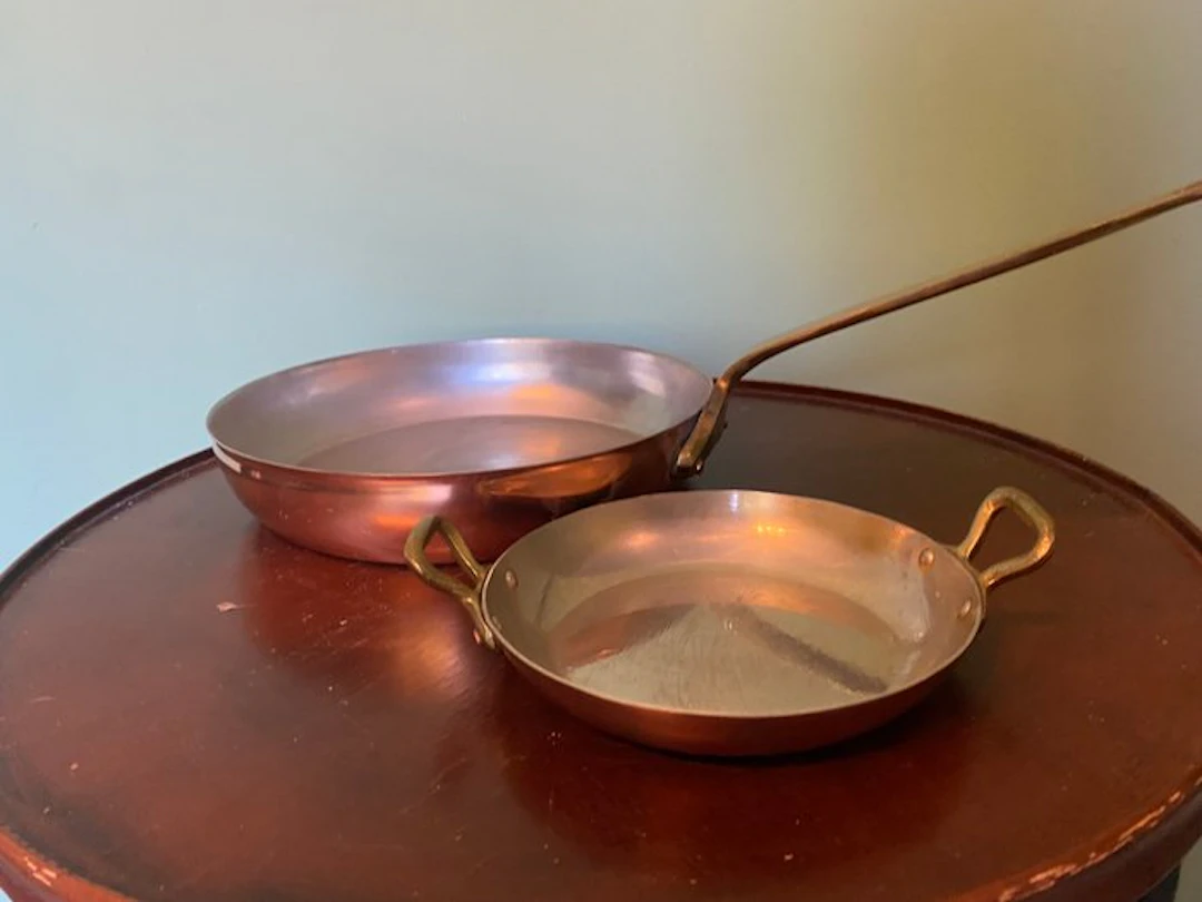 Pan (2) - Copper, Brass - Set of French pans