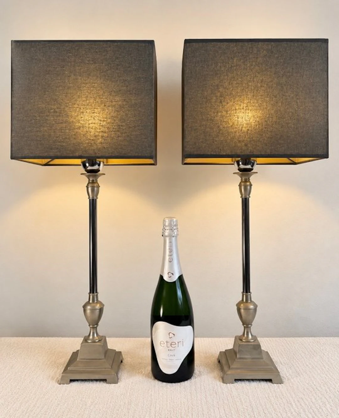 Table lamp (2) - cubes - Steel, Patina, Textile - Set