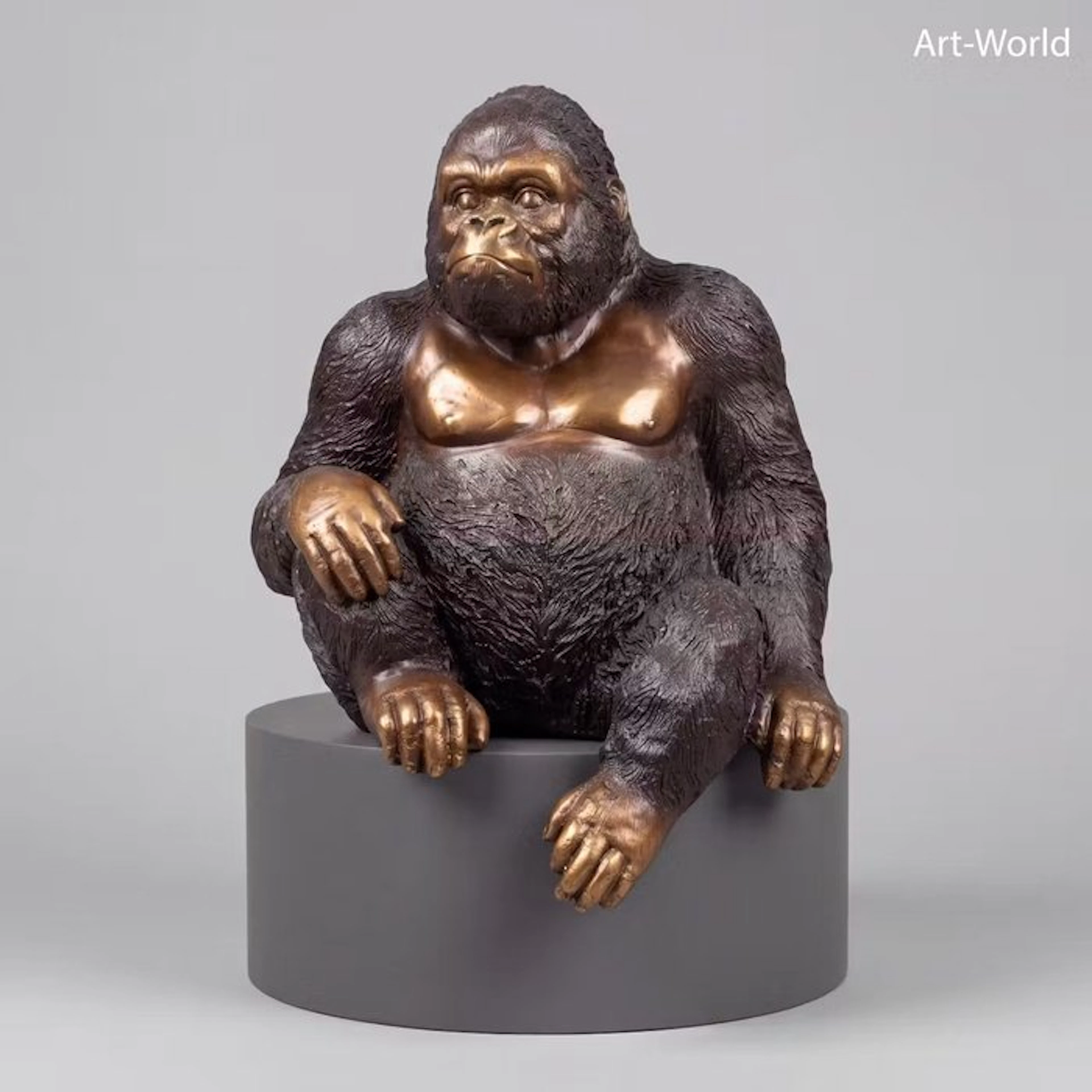 Statue, Exclusief bronzen sculptuur van een zittende gorilla - 30 cm - Bronze