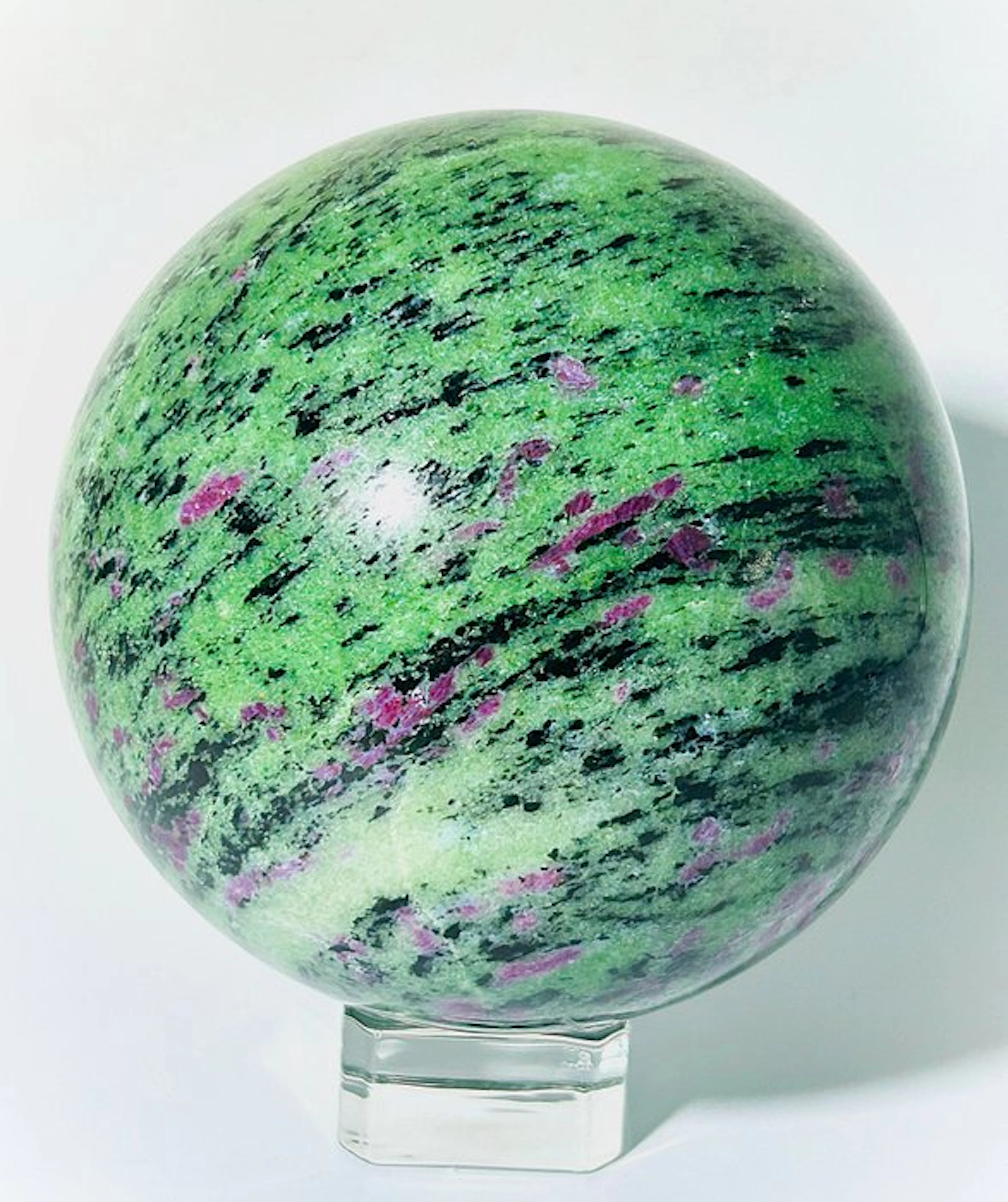 Ruby Zoisite Sphere with Black Biotite Inclusions — Ø 110mm -- 2200 g - (1)