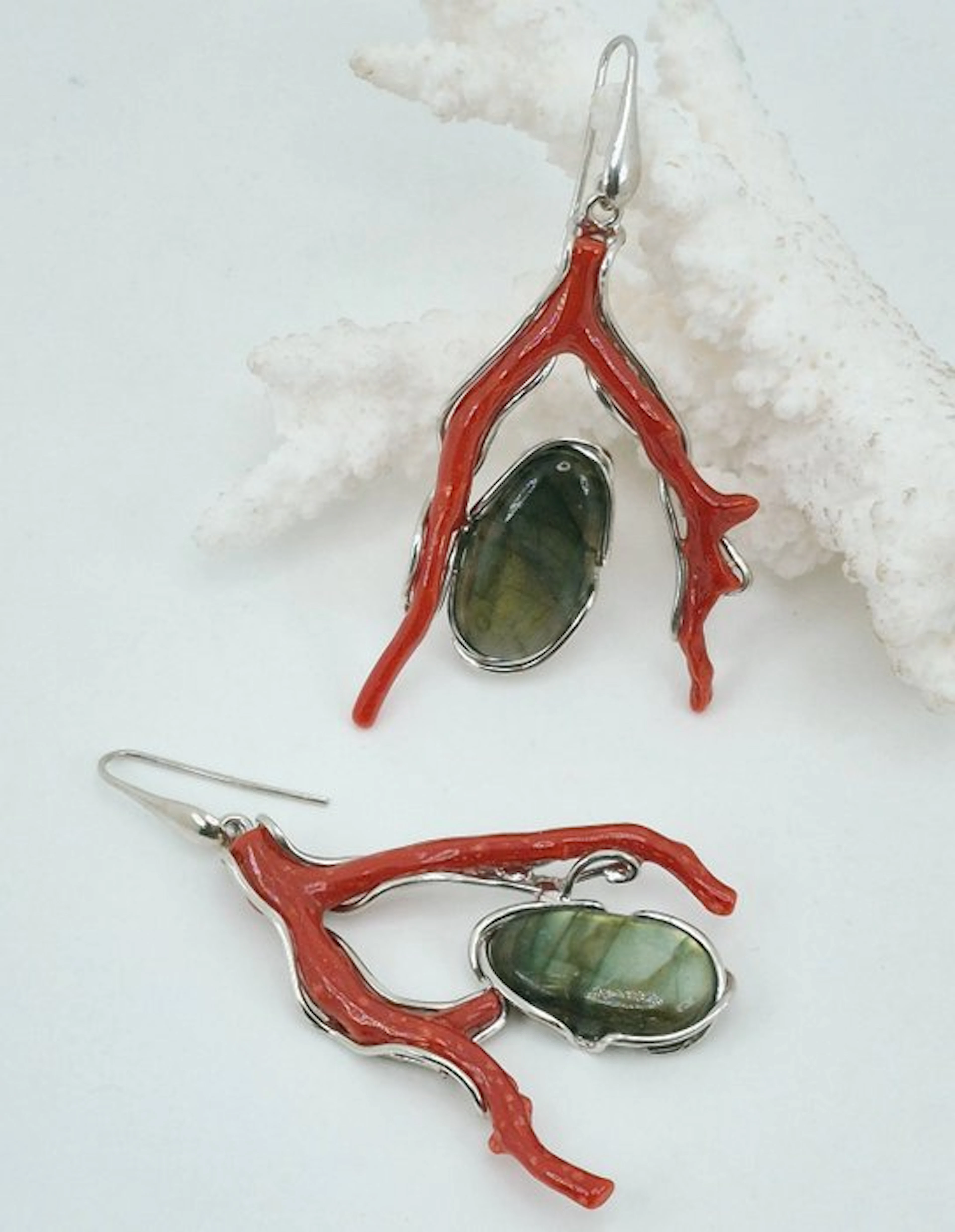 Coral - Silver - Earrings - CORALLO MEDITERRANEO