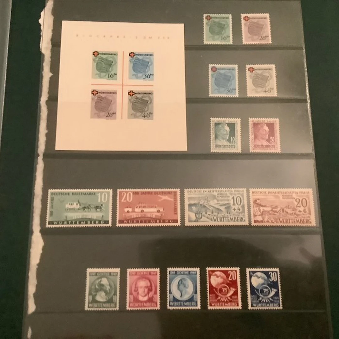 Württemberg 1949 - Complete year set with Red Cross block...
