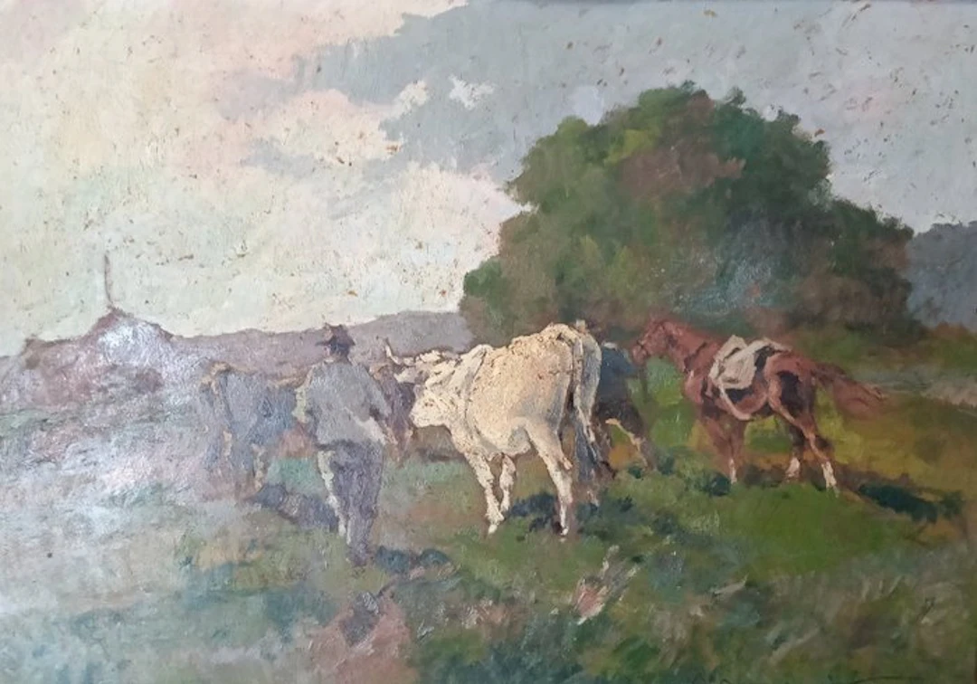 Carlo Domenici (1897-1981) - Bovi al pascolo