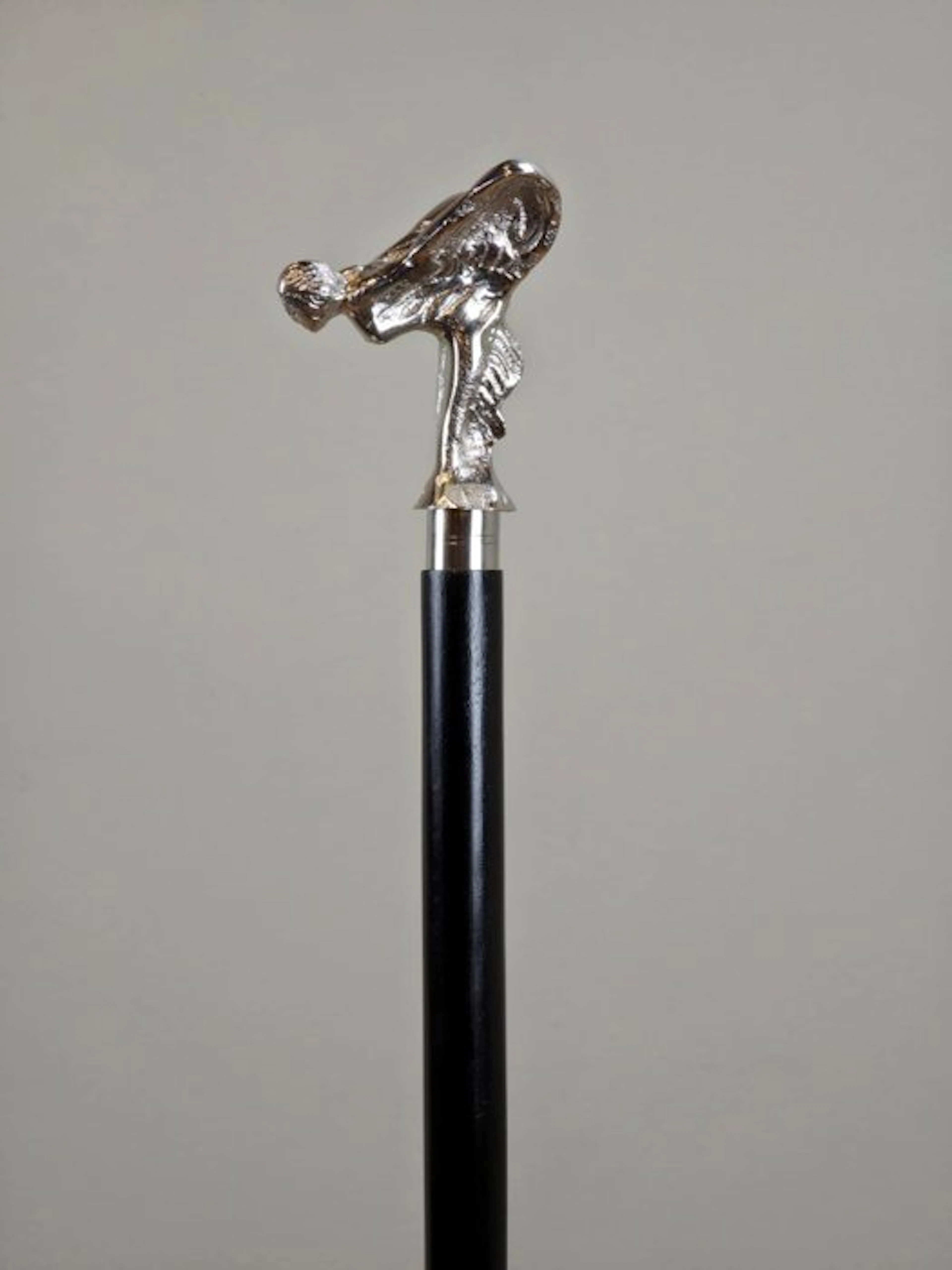 Walking stick - Wood, Metal, Chrome plated - Flying Lady walking cane.
